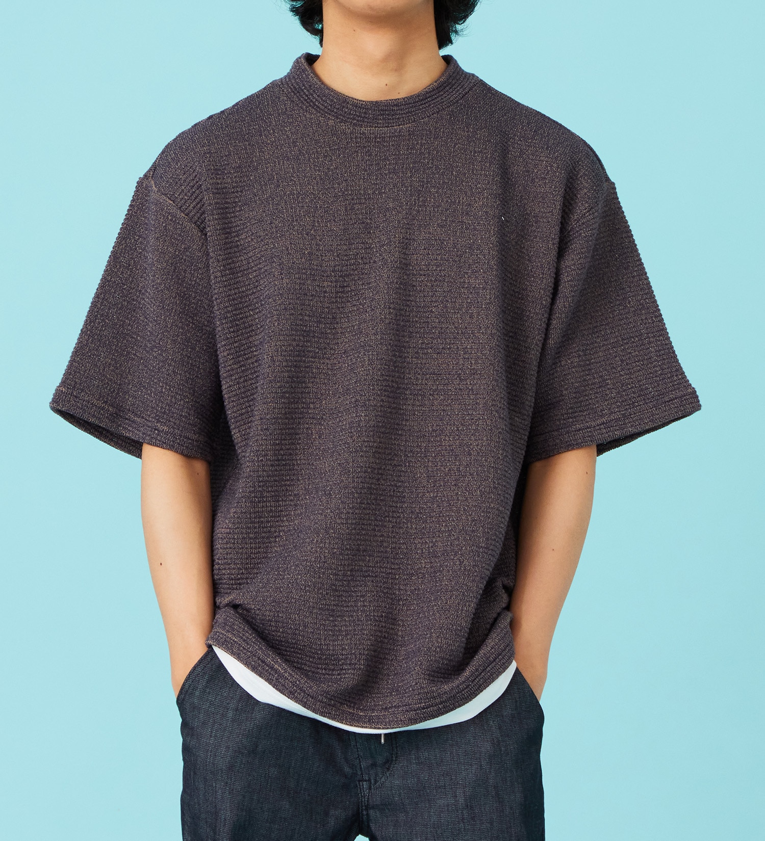 EDWIN(エドウイン)のフェイクレイヤード モックネックTシャツ【アウトレット店舗・WEB限定商品】|トップス/Tシャツ/カットソー/メンズ|ネイビー