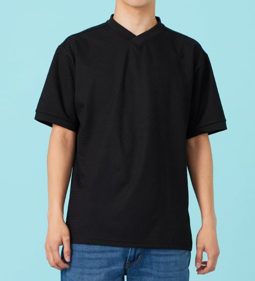 EDWIN(エドウイン)のジャガード VネックTシャツ【アウトレット店舗・WEB限定商品】|トップス/Tシャツ/カットソー/メンズ|ブラック