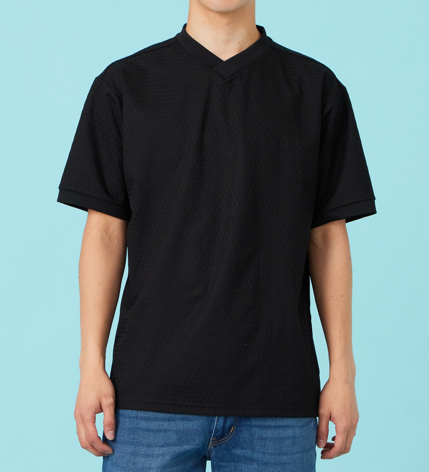 EDWIN(エドウイン)のジャガード VネックTシャツ【アウトレット店舗・WEB限定商品】|トップス/Tシャツ/カットソー/メンズ|ブラック