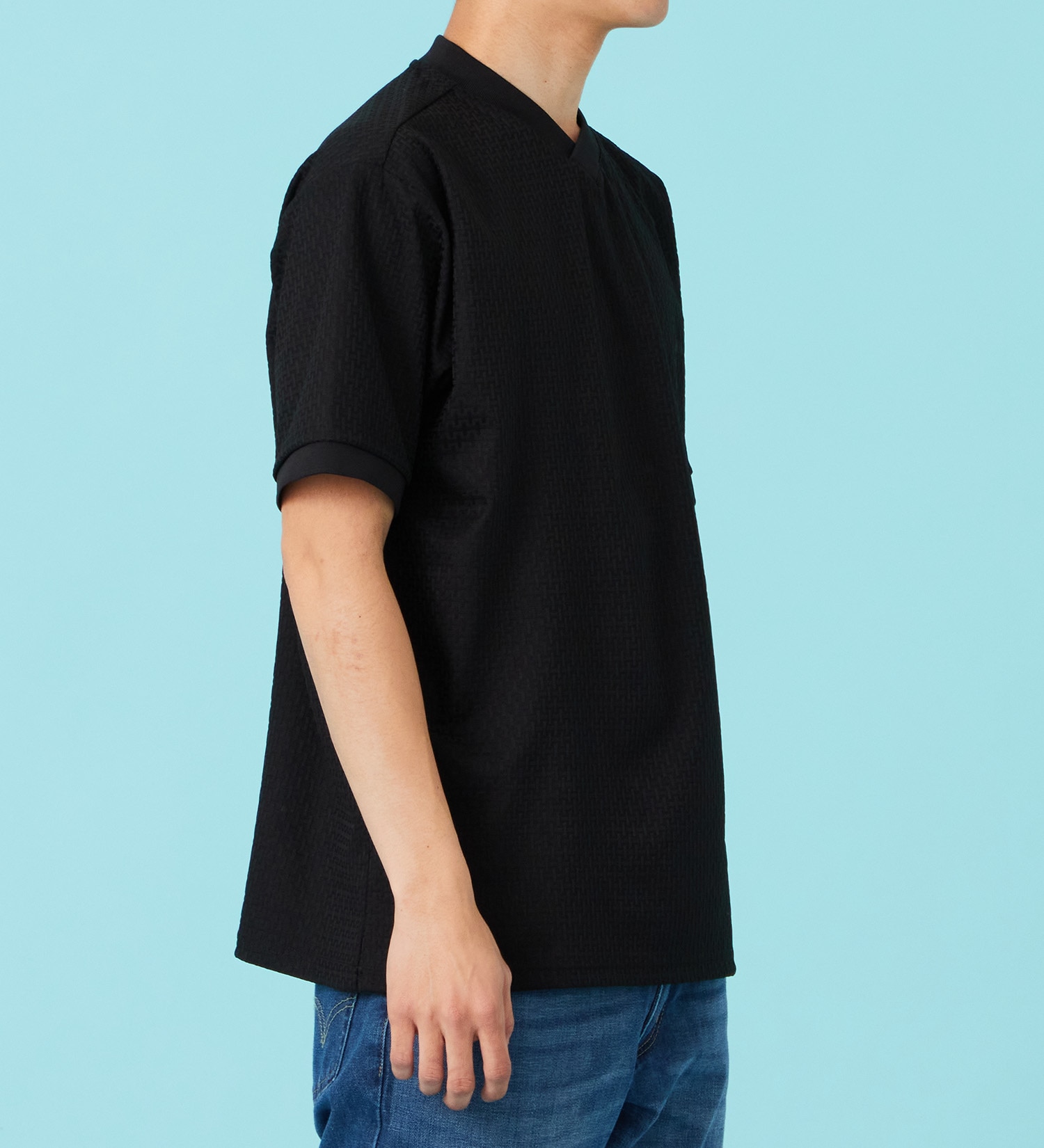 EDWIN(エドウイン)のジャガード VネックTシャツ【アウトレット店舗・WEB限定商品】|トップス/Tシャツ/カットソー/メンズ|ブラック