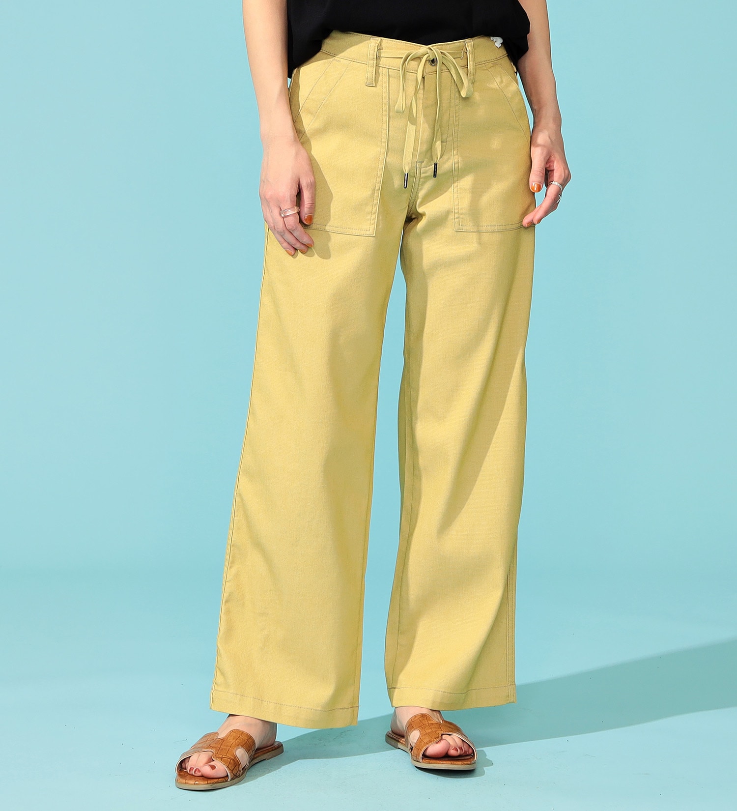 EDWIN(エドウイン)の【おまとめ割対象】【試着対象】EDWIN LADIES 涼しいジャージーズCOOLイージーベーカーワイドパンツ【涼】|パンツ/デニムパンツ/レディース|イエロー