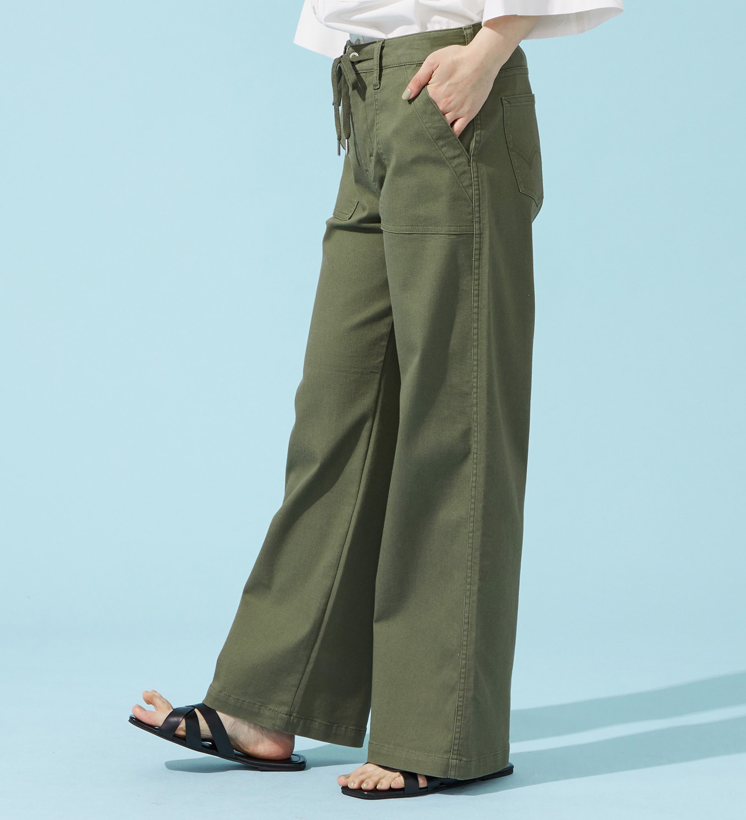 EDWIN(エドウイン)の【予約P】EDWIN LADIES ジャージーズ COOLイージーベイカーワイドデニムパンツ【涼】|パンツ/デニム / ジーンズパンツ/レディース|グリーン