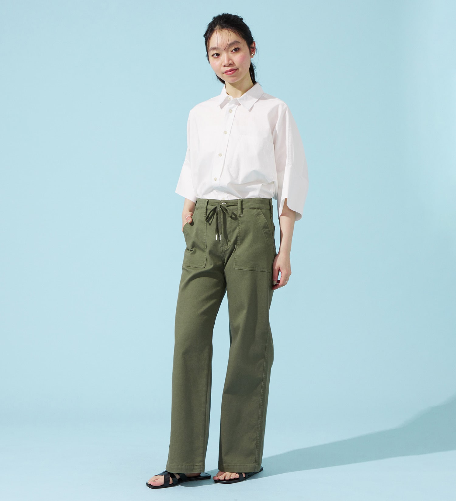 EDWIN(エドウイン)の【予約P】EDWIN LADIES ジャージーズ COOLイージーベイカーワイドデニムパンツ【涼】|パンツ/デニム / ジーンズパンツ/レディース|グリーン