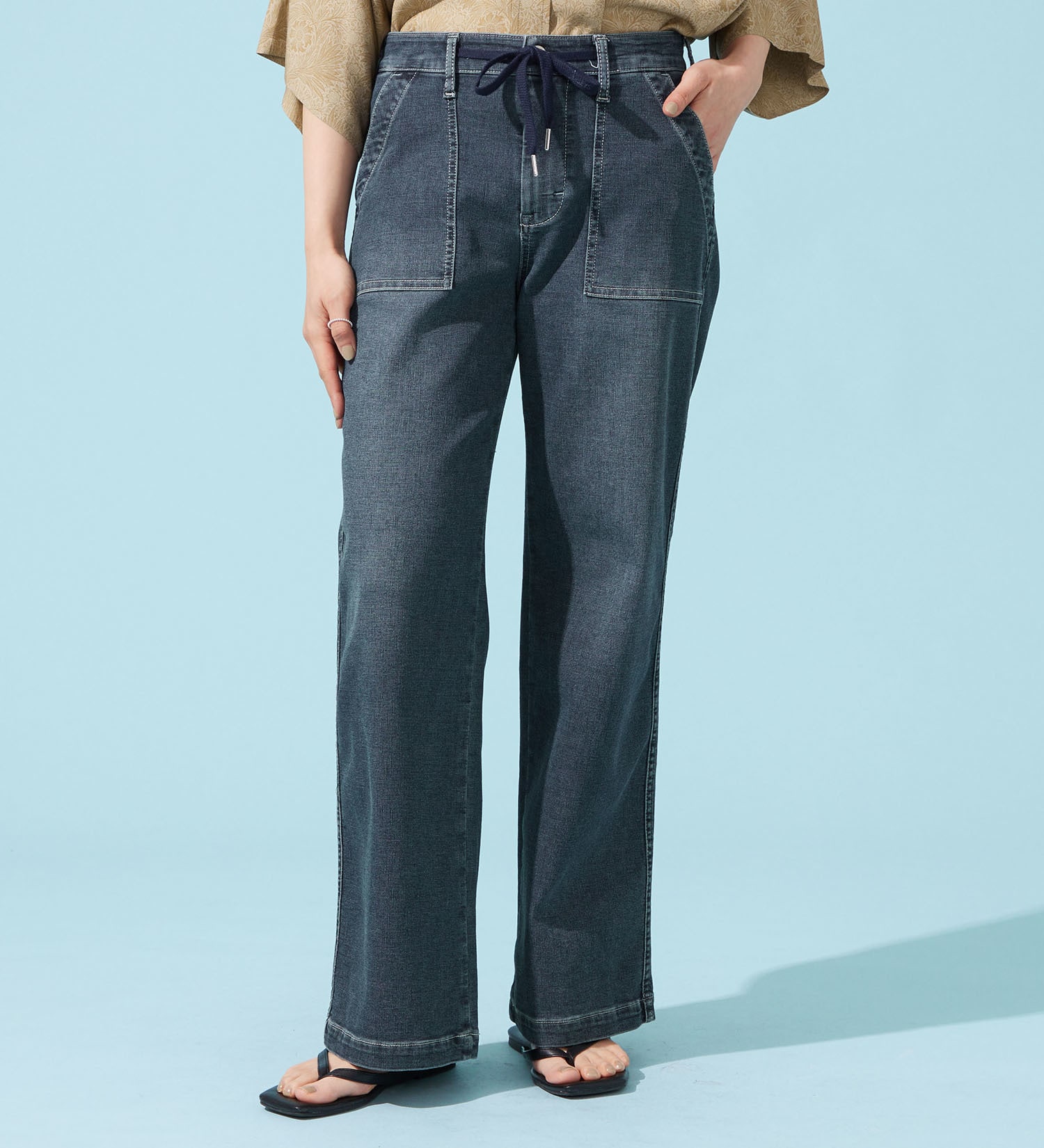 EDWIN(エドウイン)の【予約P】EDWIN LADIES ジャージーズ COOLイージーベイカーワイドデニムパンツ【涼】|パンツ/デニム / ジーンズパンツ/レディース|濃色ブルー