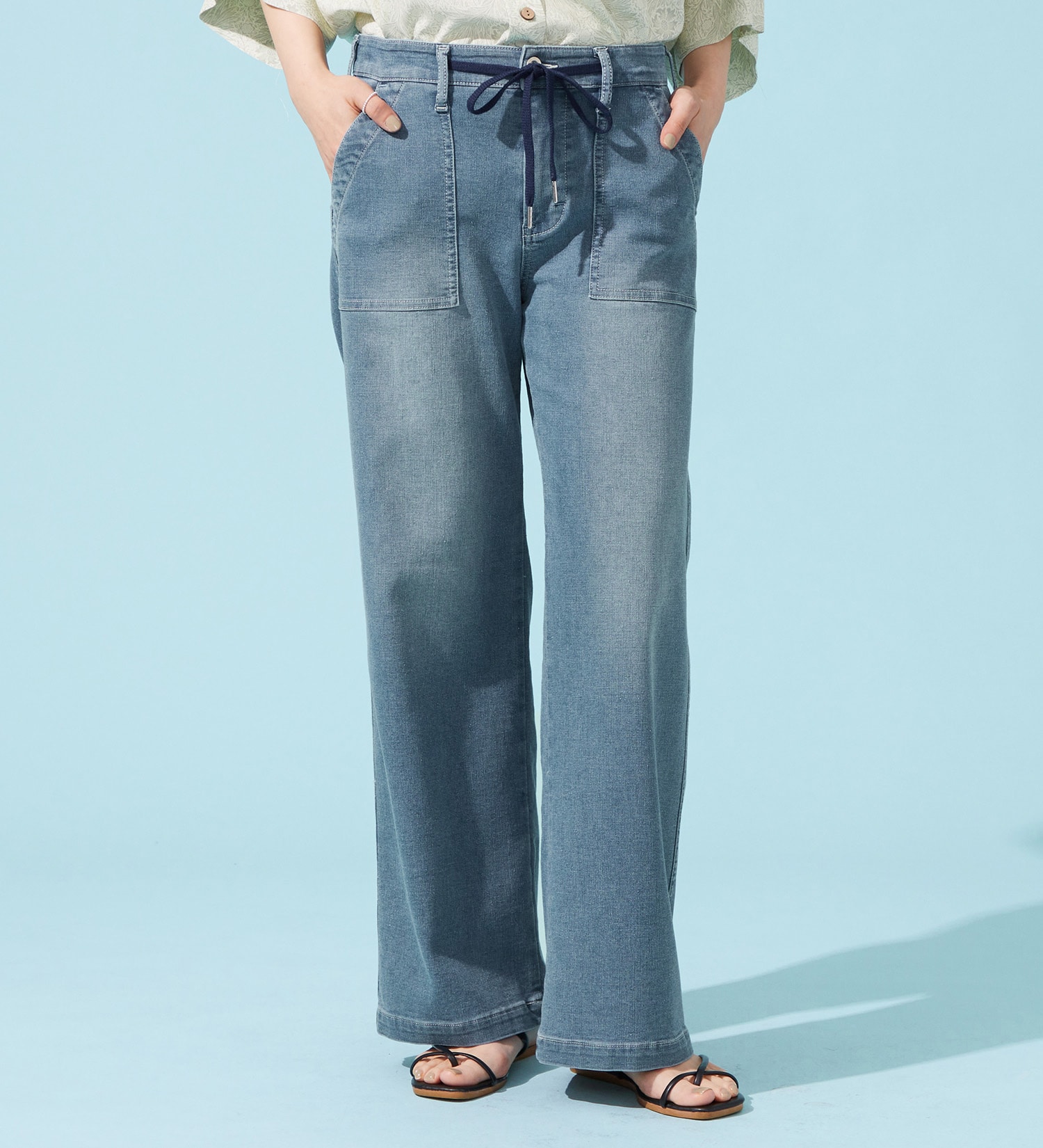 EDWIN(エドウイン)の【予約P】EDWIN LADIES ジャージーズ COOLイージーベイカーワイドデニムパンツ【涼】|パンツ/デニム / ジーンズパンツ/レディース|淡色ブルー