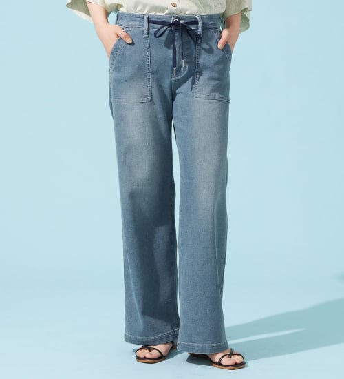 EDWIN(エドウイン)の【予約P】EDWIN LADIES ジャージーズ COOLイージーベイカーワイドデニムパンツ【涼】|パンツ/デニム / ジーンズパンツ/レディース|淡色ブルー