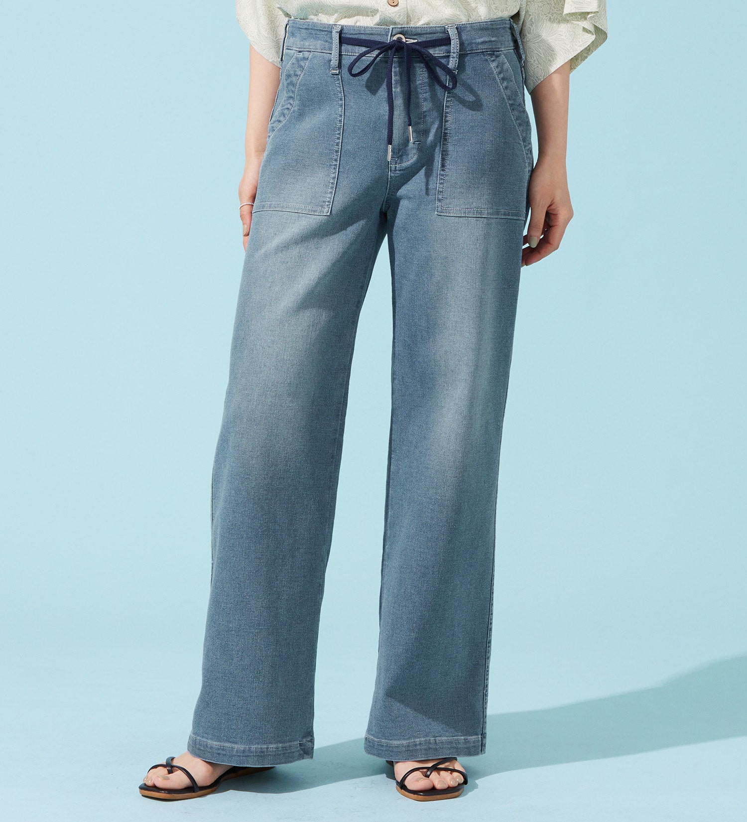 EDWIN(エドウイン)の【予約P】EDWIN LADIES ジャージーズ COOLイージーベイカーワイドデニムパンツ【涼】|パンツ/デニム / ジーンズパンツ/レディース|淡色ブルー