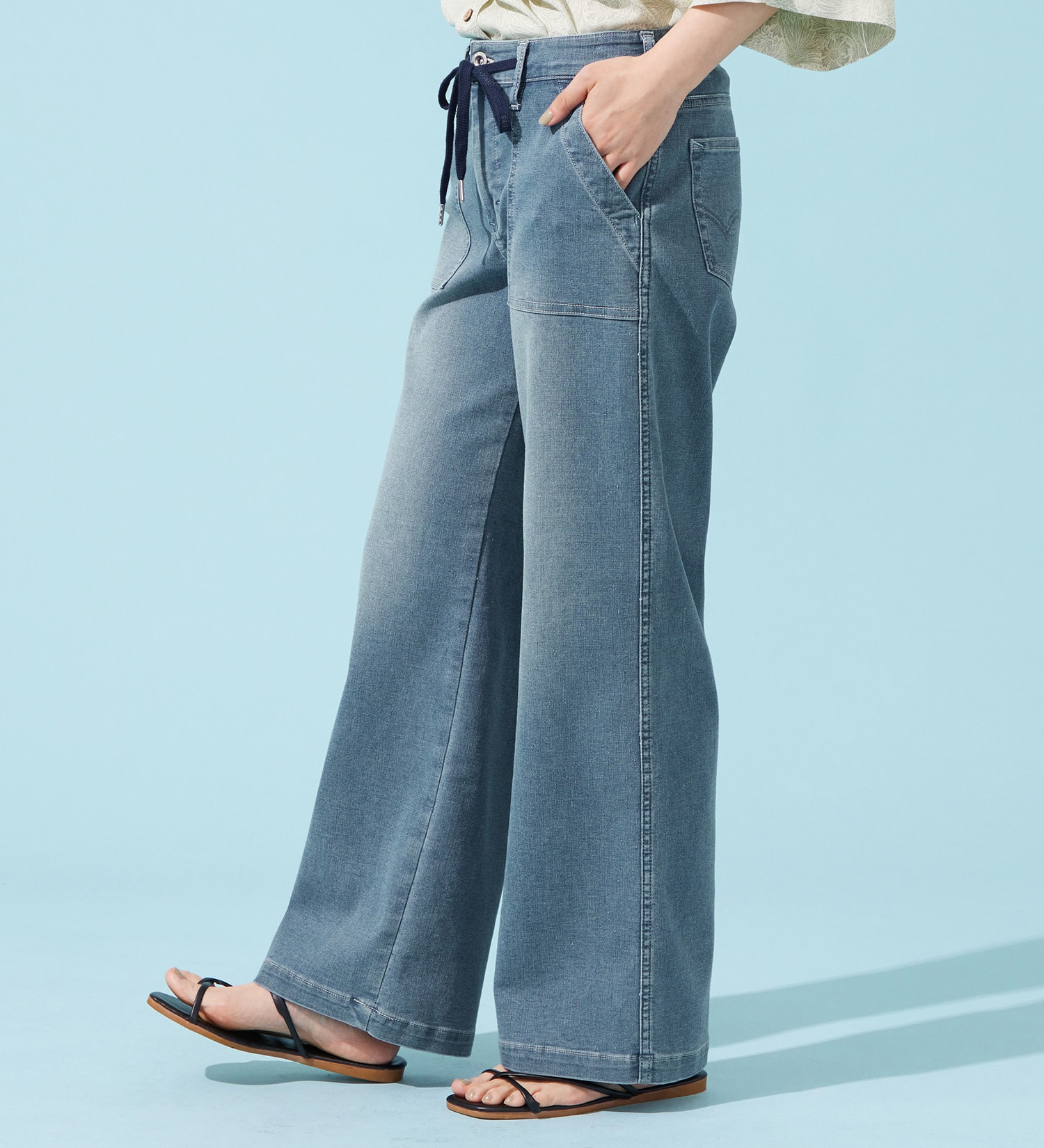 EDWIN(エドウイン)の【予約P】EDWIN LADIES ジャージーズ COOLイージーベイカーワイドデニムパンツ【涼】|パンツ/デニム / ジーンズパンツ/レディース|淡色ブルー