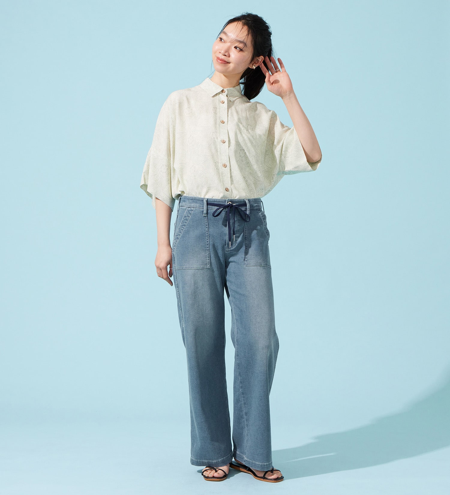 EDWIN(エドウイン)の【予約P】EDWIN LADIES ジャージーズ COOLイージーベイカーワイドデニムパンツ【涼】|パンツ/デニム / ジーンズパンツ/レディース|淡色ブルー