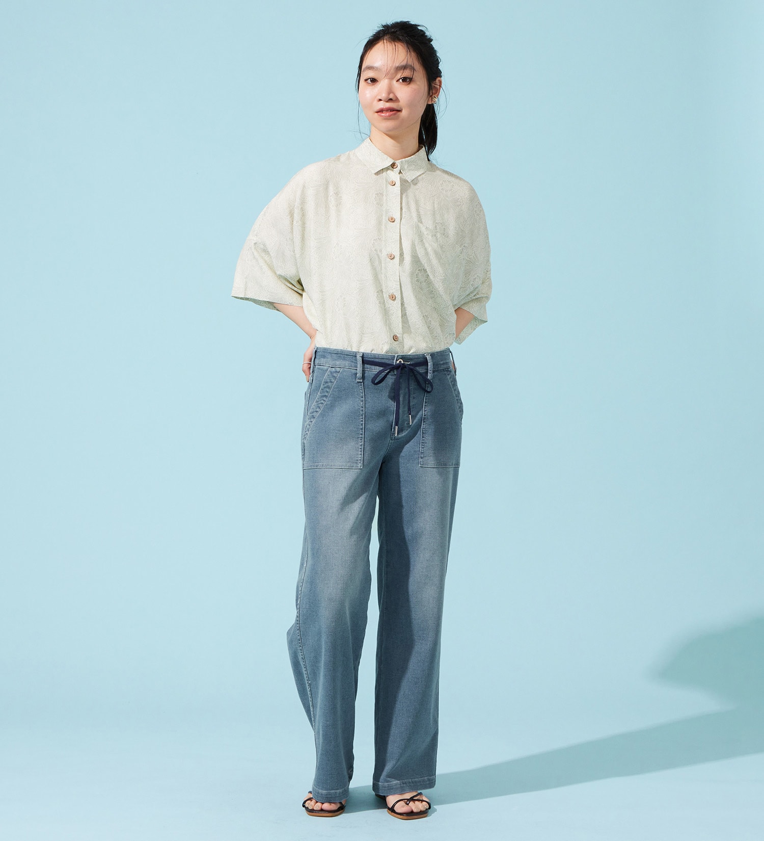 EDWIN(エドウイン)の【予約P】EDWIN LADIES ジャージーズ COOLイージーベイカーワイドデニムパンツ【涼】|パンツ/デニム / ジーンズパンツ/レディース|淡色ブルー