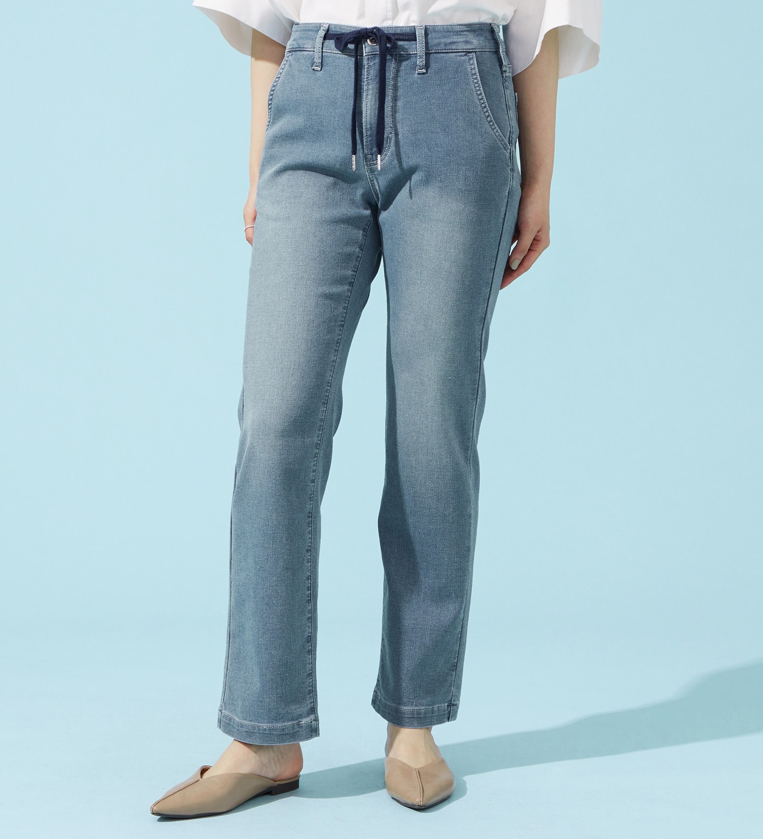 EDWIN(エドウイン)の【予約P】EDWIN LADIES ジャージーズ COOLイージーストレートデニムパンツ【涼】|パンツ/デニム / ジーンズパンツ/レディース|淡色ブルー