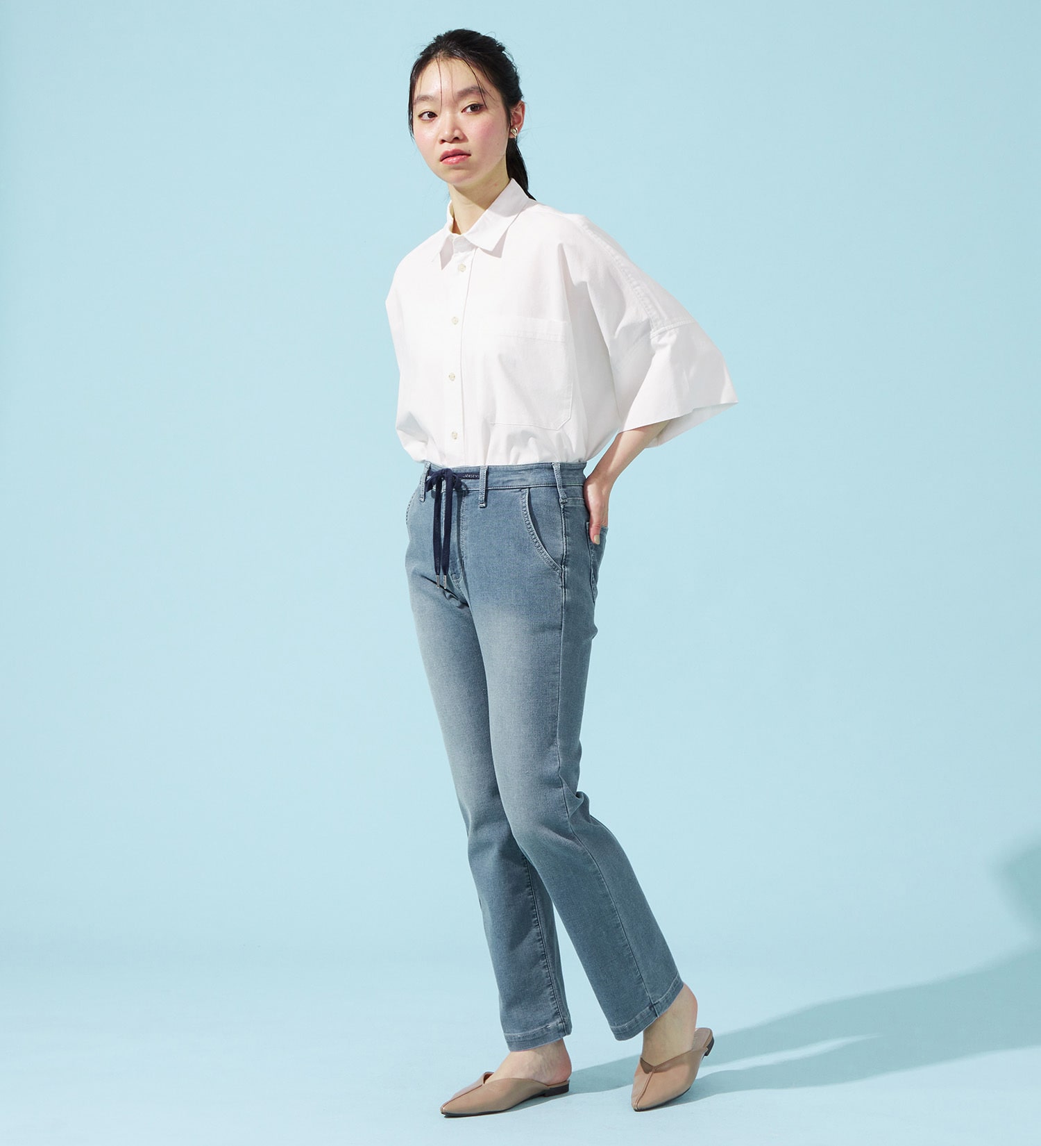 EDWIN(エドウイン)の【予約P】EDWIN LADIES ジャージーズ COOLイージーストレートデニムパンツ【涼】|パンツ/デニム / ジーンズパンツ/レディース|淡色ブルー