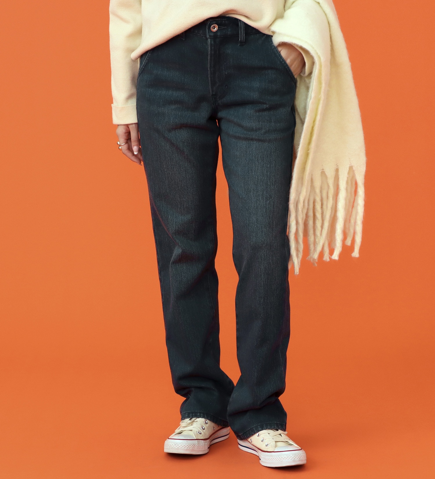 EDWIN(エドウイン)の【予約P】EDWIN LADIES BODY FIRE ジャージーズ イージーストレートデニムパンツ【暖/冬用】|パンツ/デニム / ジーンズパンツ/レディース|中色ブルー