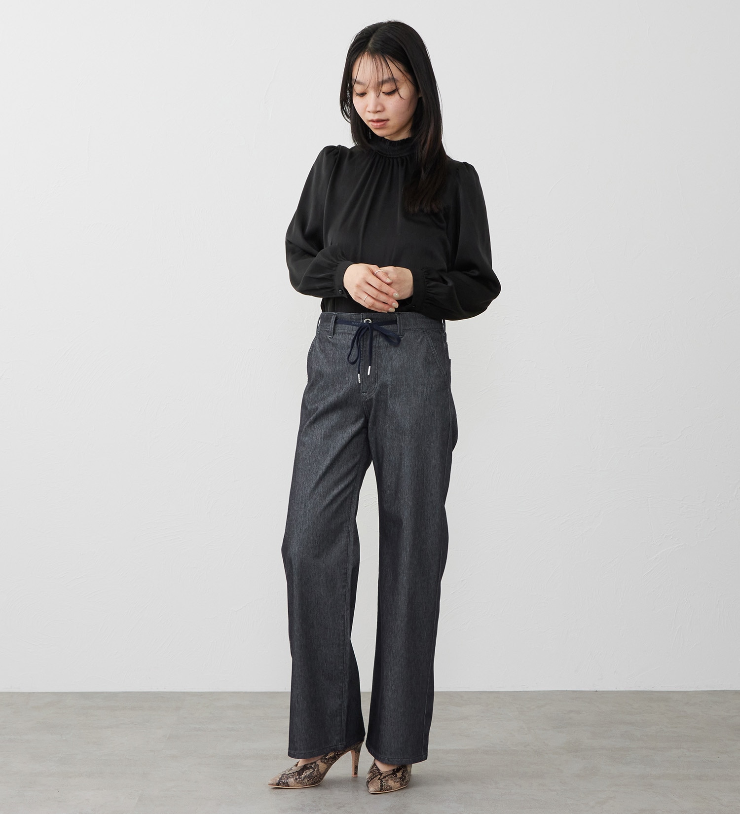 EDWIN(エドウイン)の【試着対象】EDWIN LADIES ジャージーズ イージーワイドデニムパンツ|パンツ/パンツ/レディース|ネイビー