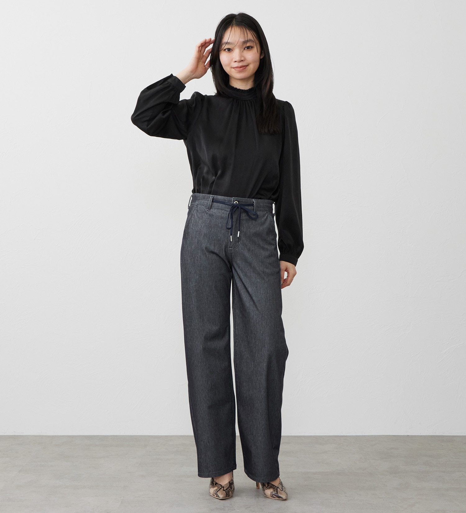 EDWIN(エドウイン)の【試着対象】EDWIN LADIES ジャージーズ イージーワイドデニムパンツ|パンツ/パンツ/レディース|ネイビー