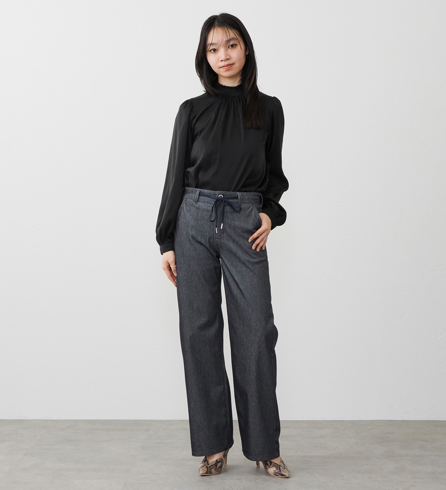 EDWIN(エドウイン)の【試着対象】EDWIN LADIES ジャージーズ イージーワイドデニムパンツ|パンツ/パンツ/レディース|ネイビー