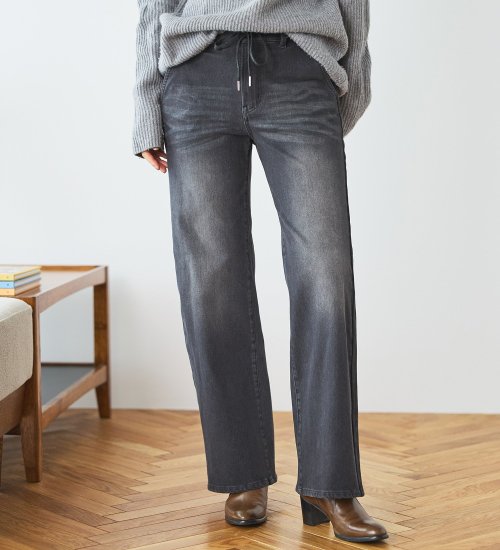 EDWIN(エドウイン)の【予約】EDWIN LADIES ジャージーズ イージーワイドデニムパンツ|パンツ/デニム/レディース|ブラックデニム