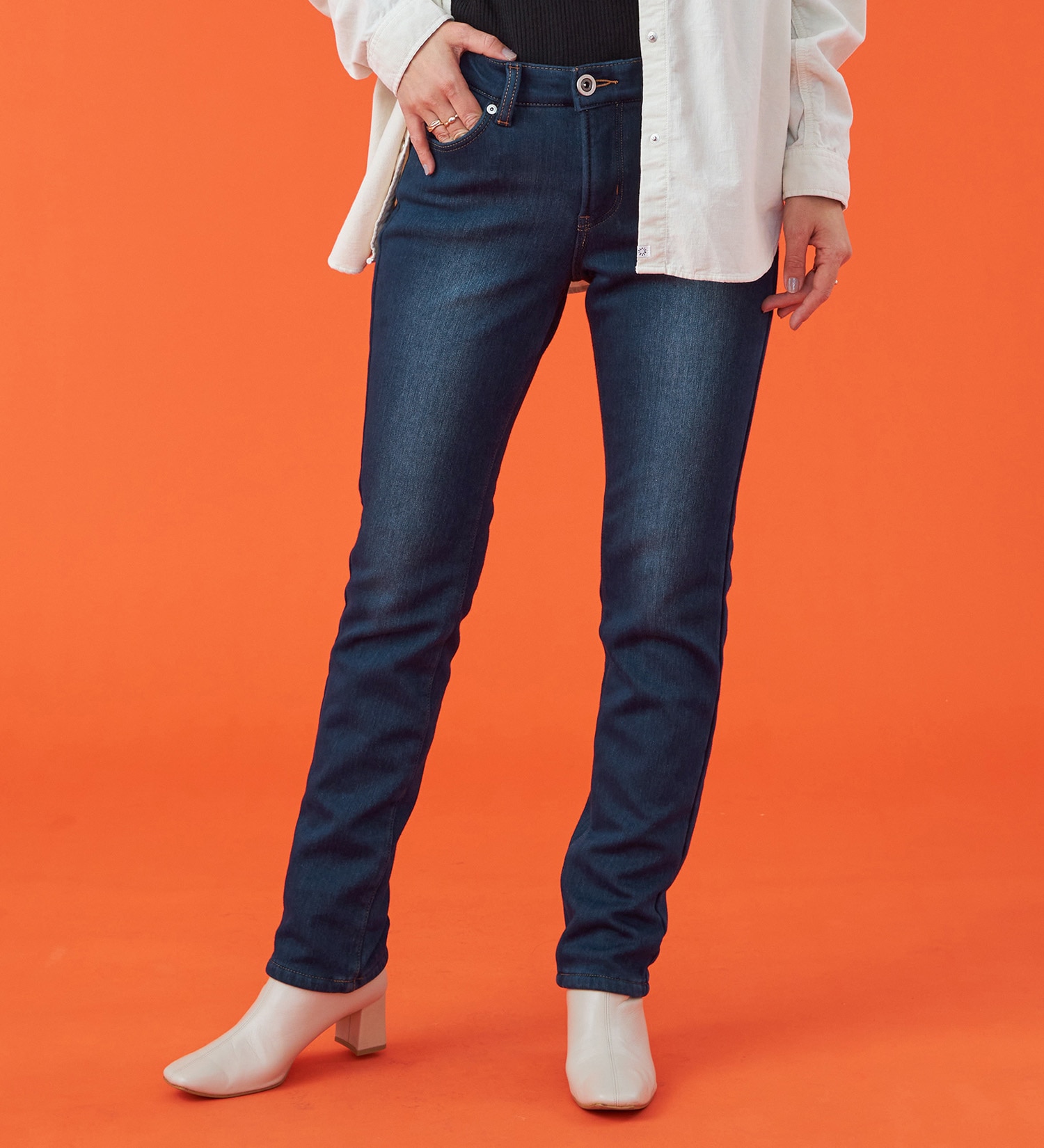 EDWIN(エドウイン)の【予約P】EDWIN LADIES 『裏シャギーであったかい。』BODY FIRE ジャージーズスリムストレートデニムパンツ【スタンダードモデル】【暖】【冬用】|パンツ/デニム / ジーンズパンツ/レディース|濃色ブルー