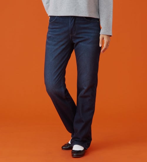 EDWIN(エドウイン)の【予約P】EDWIN LADIES BODY FIREジャージーズ デッドエアー『3層構造+空気層であったかい。』 ストレートデニムパンツ【冬用/暖/ストレッチ/裏起毛/防風】|パンツ/パンツ/レディース|中色ブルー