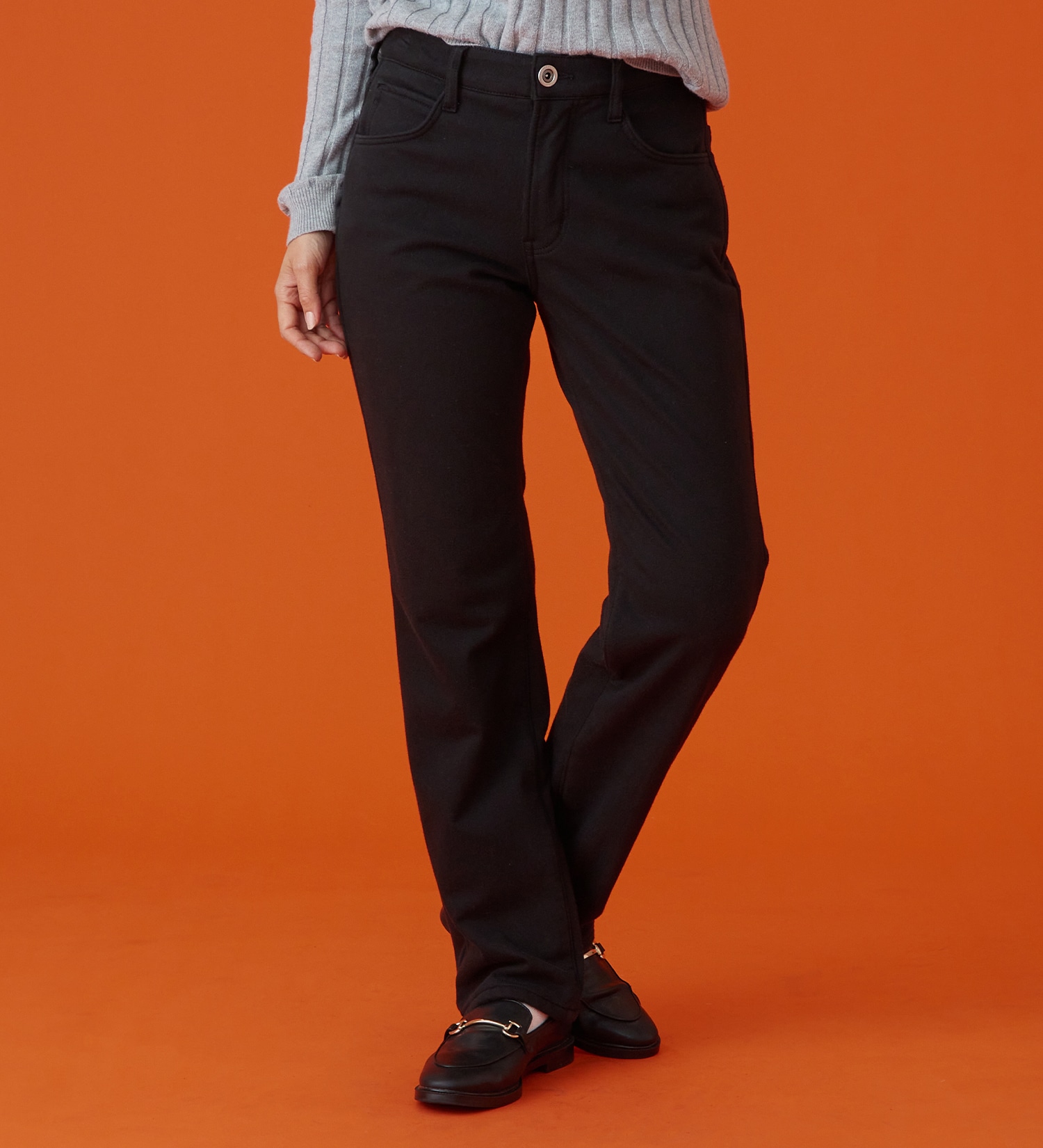 EDWIN(エドウイン)の【予約P】EDWIN LADIES BODY FIREジャージーズ デッドエアー『3層構造+空気層であったかい。』 ストレートデニムパンツ【冬用/暖/ストレッチ/裏起毛/防風】|パンツ/パンツ/レディース|ブラック