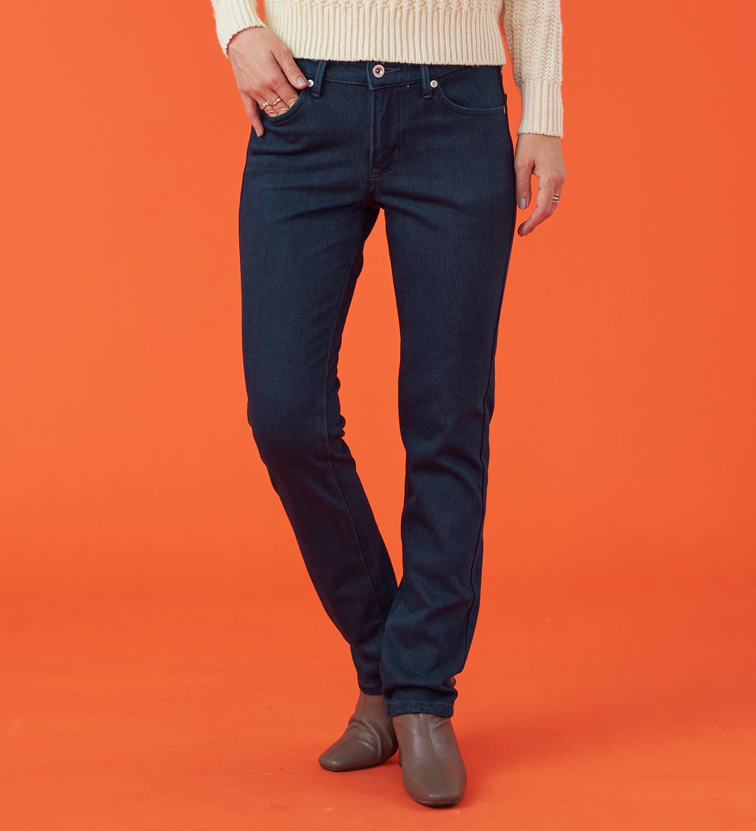 EDWIN(エドウイン)の【試着対象】【裾上げ無料】EDWIN LADIES 『裏起毛であったかい。』BODY FIREジャージーズスリムストレートデニムパンツ【エントリーモデル】【暖】|パンツ/パンツ/レディース|インディゴブルー