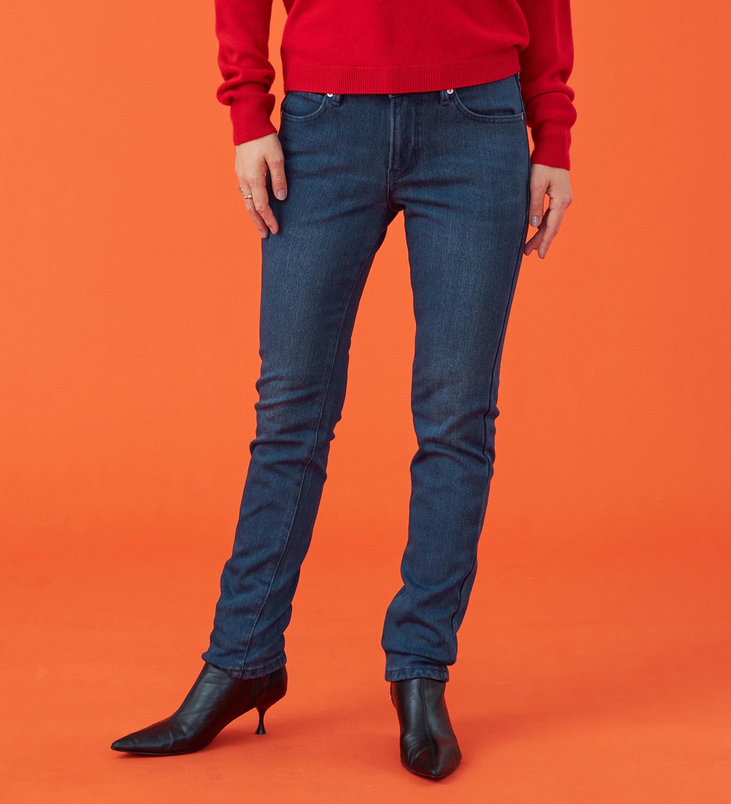 EDWIN(エドウイン)の【試着対象】【裾上げ無料】EDWIN LADIES 『裏起毛であったかい。』BODY FIREジャージーズスリムストレートデニムパンツ【エントリーモデル】【暖】|パンツ/パンツ/レディース|濃色ブルー