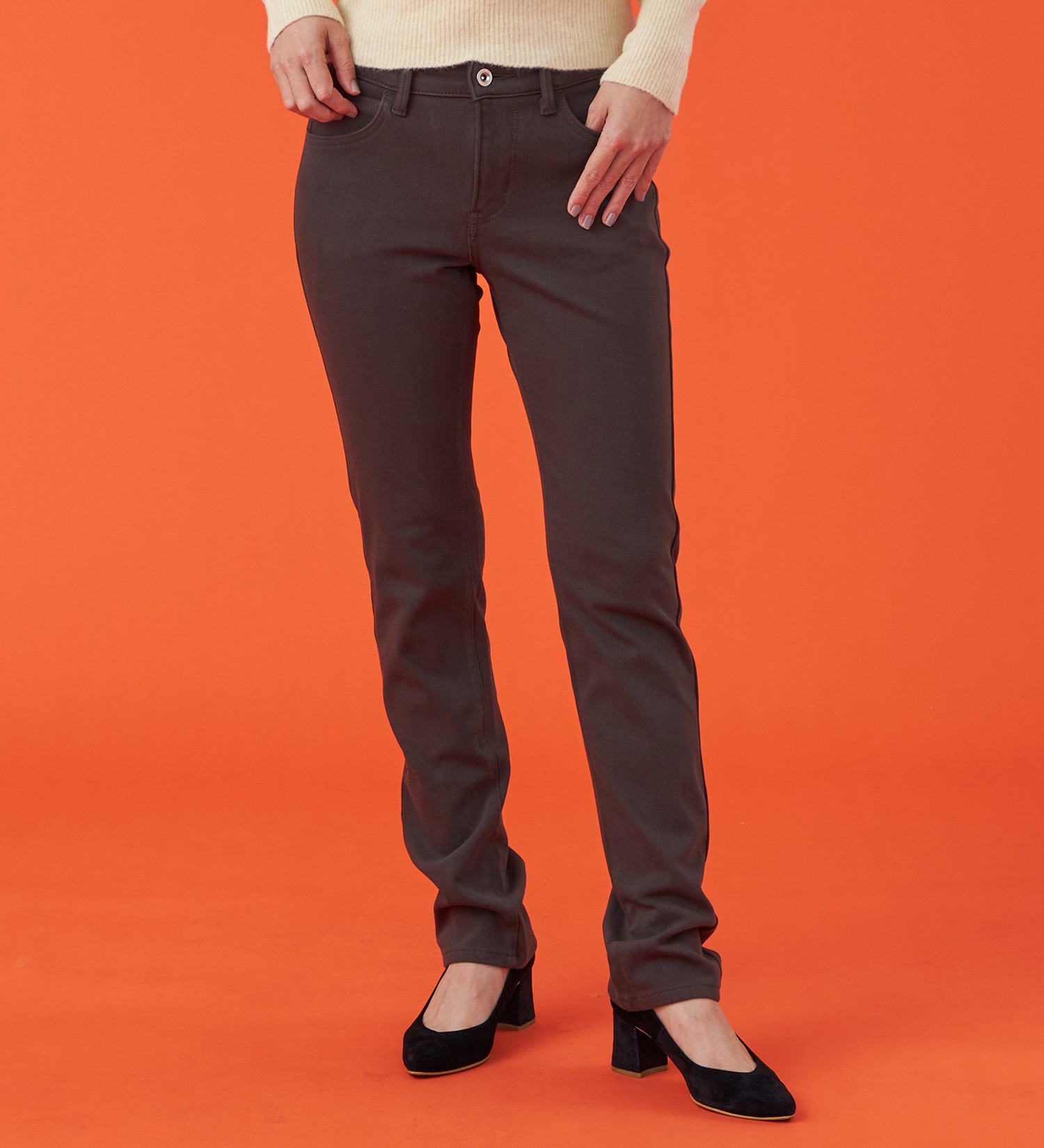 EDWIN(エドウイン)の【試着対象】【裾上げ無料】EDWIN LADIES 『裏起毛であったかい。』BODY FIREジャージーズスリムストレートデニムパンツ【エントリーモデル】【暖】|パンツ/パンツ/レディース|ブラウン