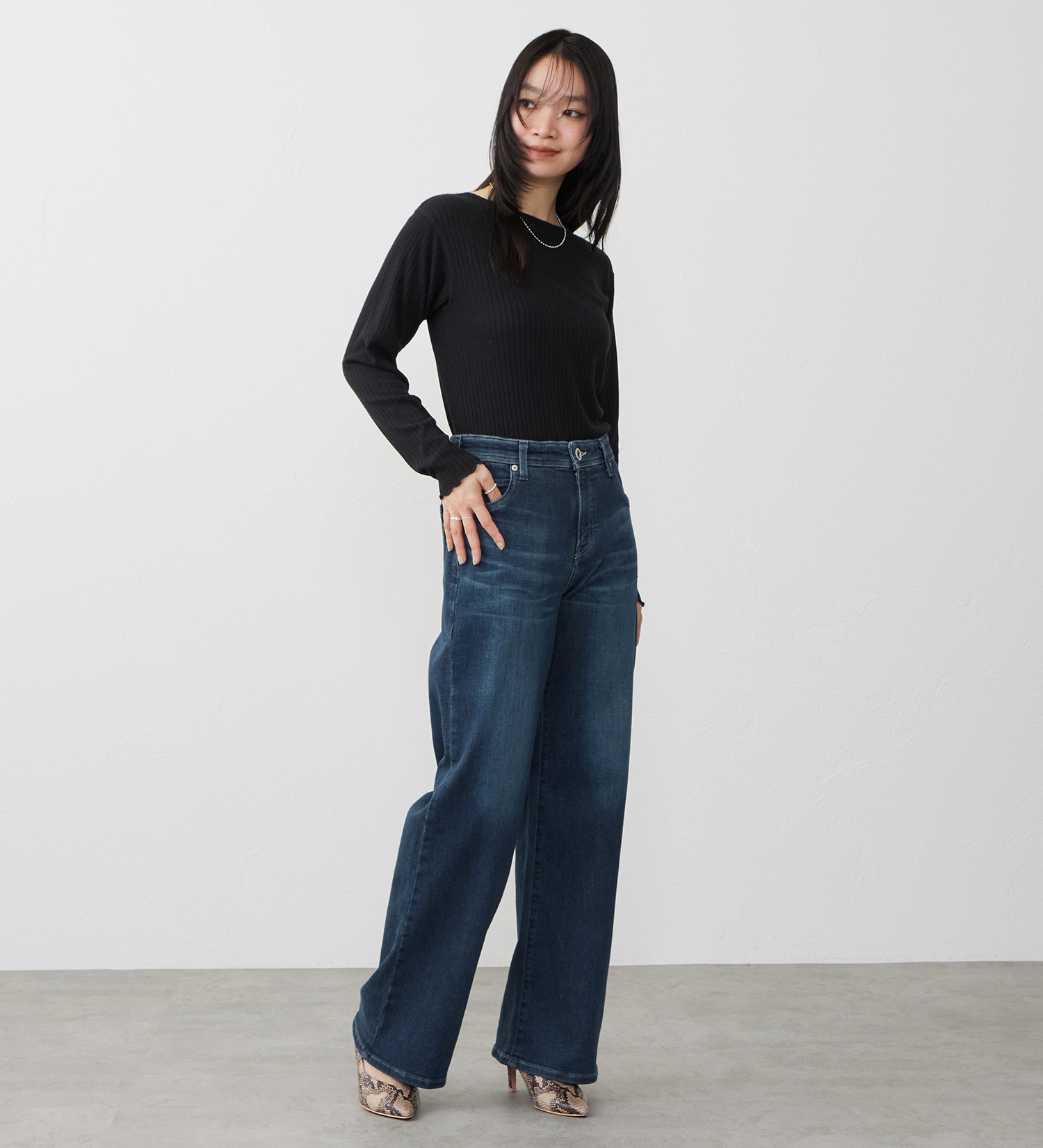 EDWIN(エドウイン)の【試着対象】ジャージーズ プレミアム ワイド デニムパンツ ジーンズ ストレッチ|パンツ/デニム / ジーンズパンツ/レディース|中色ブルー