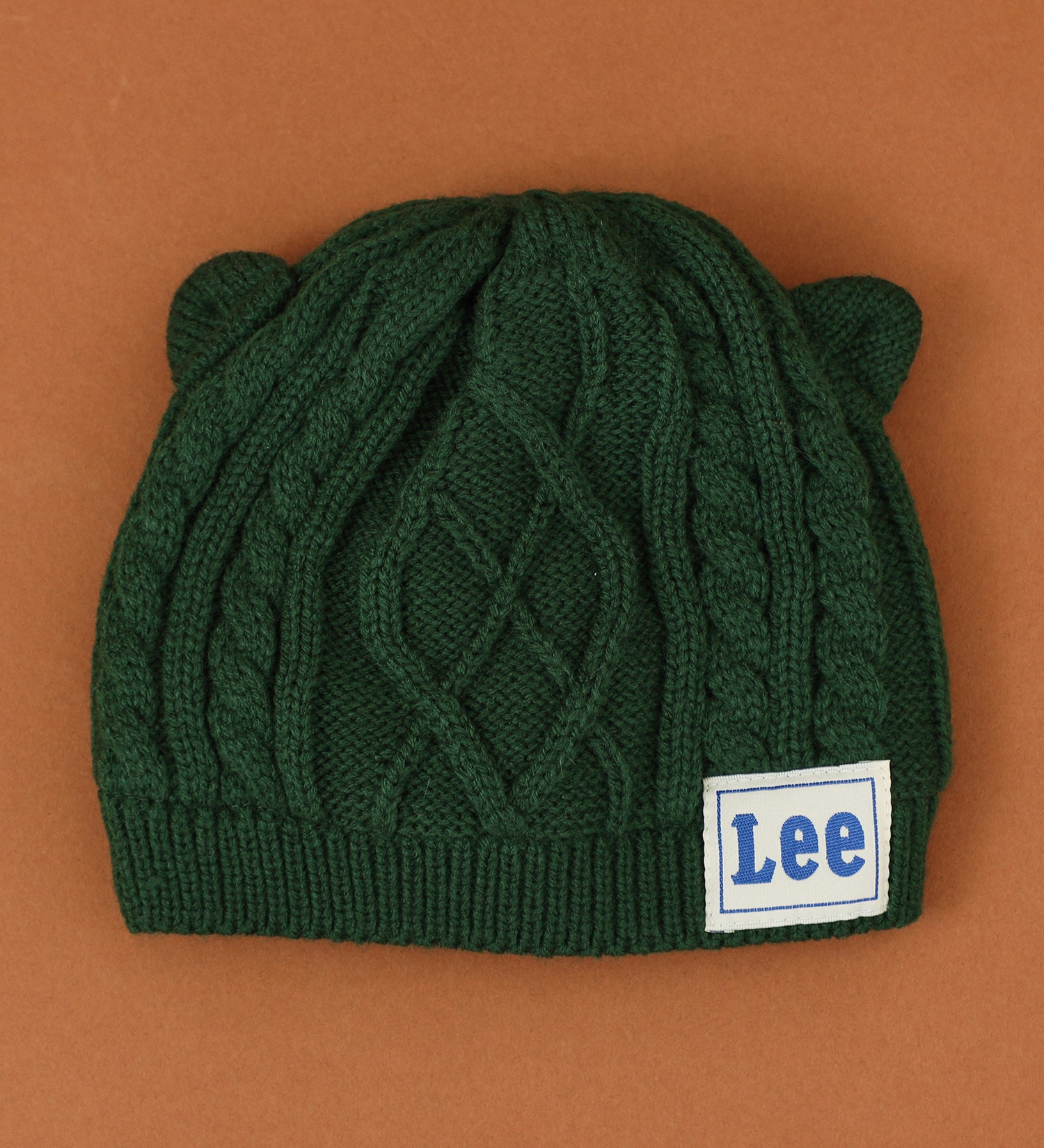 Lee(リー)の【KIDS】Lee　猫耳ケーブルニットCAP|帽子/ニットキャップ/ビーニー/キッズ|ダークグリーン