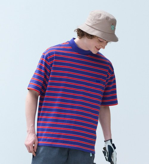 【Lee GOLF】メンズ 吸水速乾・接触冷感 Leeロゴ刺繍モックネックボーダーTシャツ
