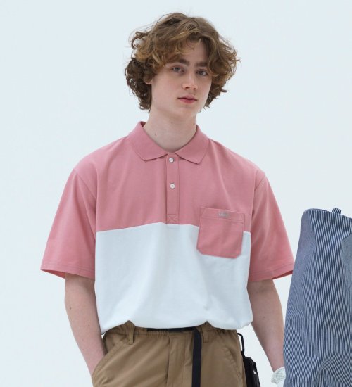 の【Lee GOLF】メンズ 吸水速乾 Leeロゴ刺繍ポケット付きポロシャツ|//|ホワイトxピンク