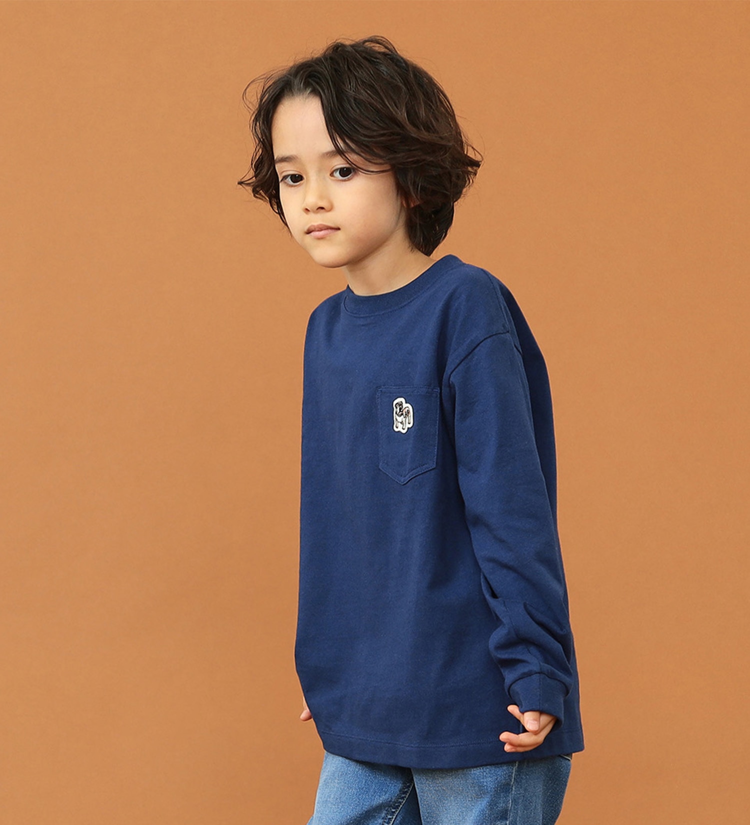 Lee(リー)の【親子リンク】【110-150cm】キッズ ブルドッグワッペン 長袖ポケットTシャツ|トップス/Tシャツ/カットソー/キッズ|ネイビー