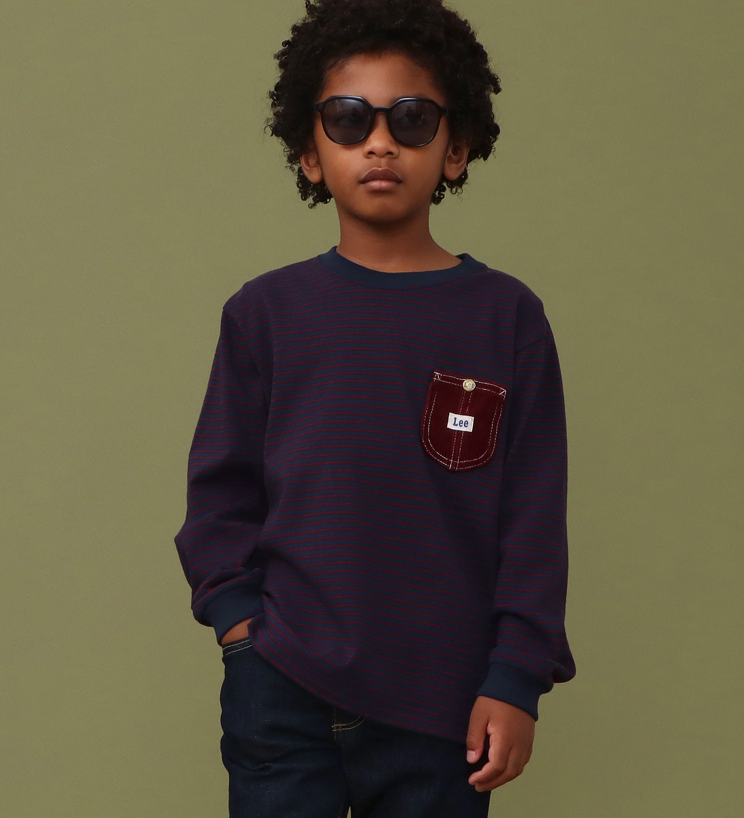 Lee(リー)の【110-160cm】キッズ デニムポケット 長袖Tee|トップス/Tシャツ/カットソー/キッズ|ネイビー