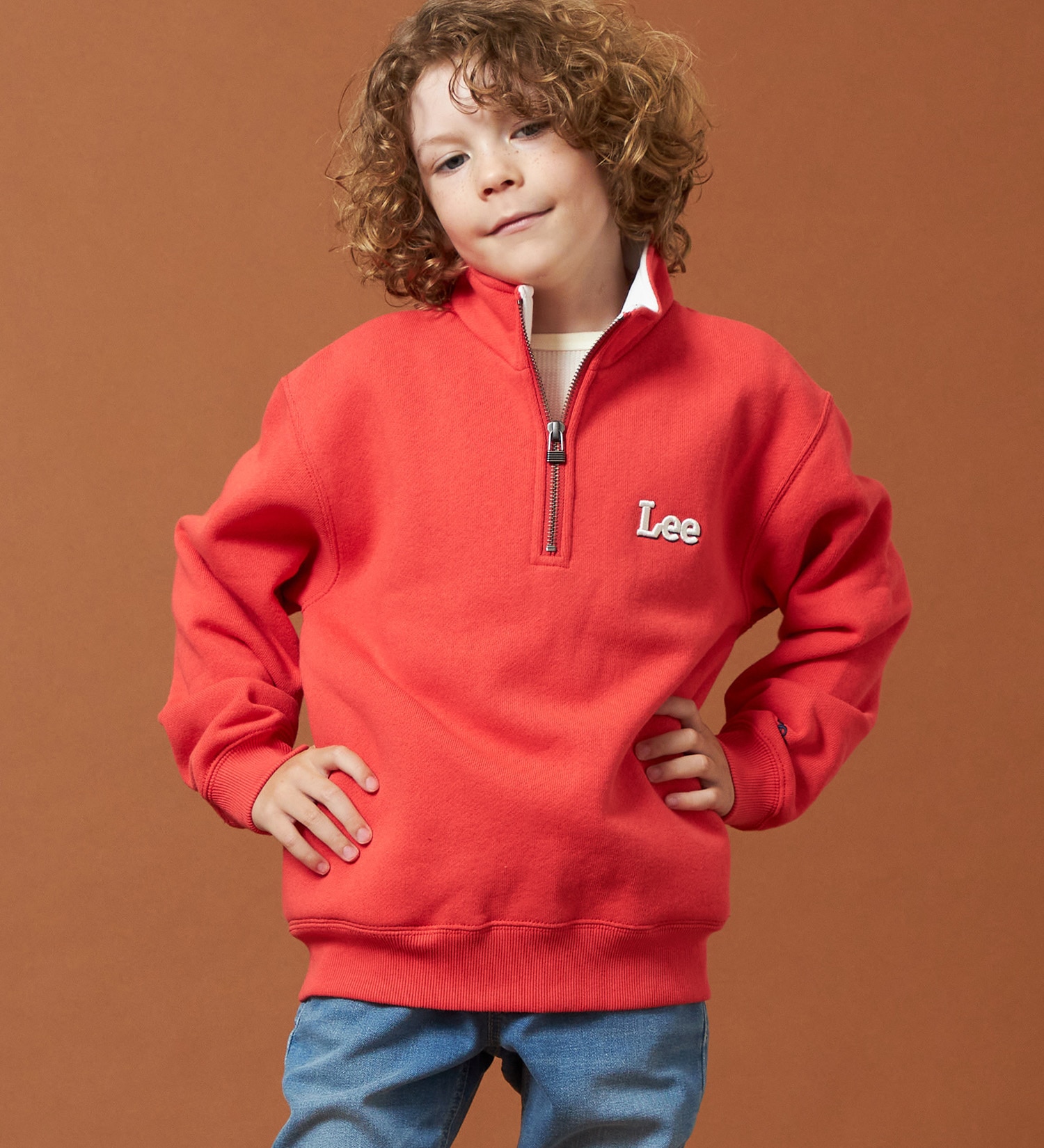 Lee(リー)の【110-150cm】キッズ ハーフジップスウェット 裏起毛|トップス/スウェット/キッズ|レッド
