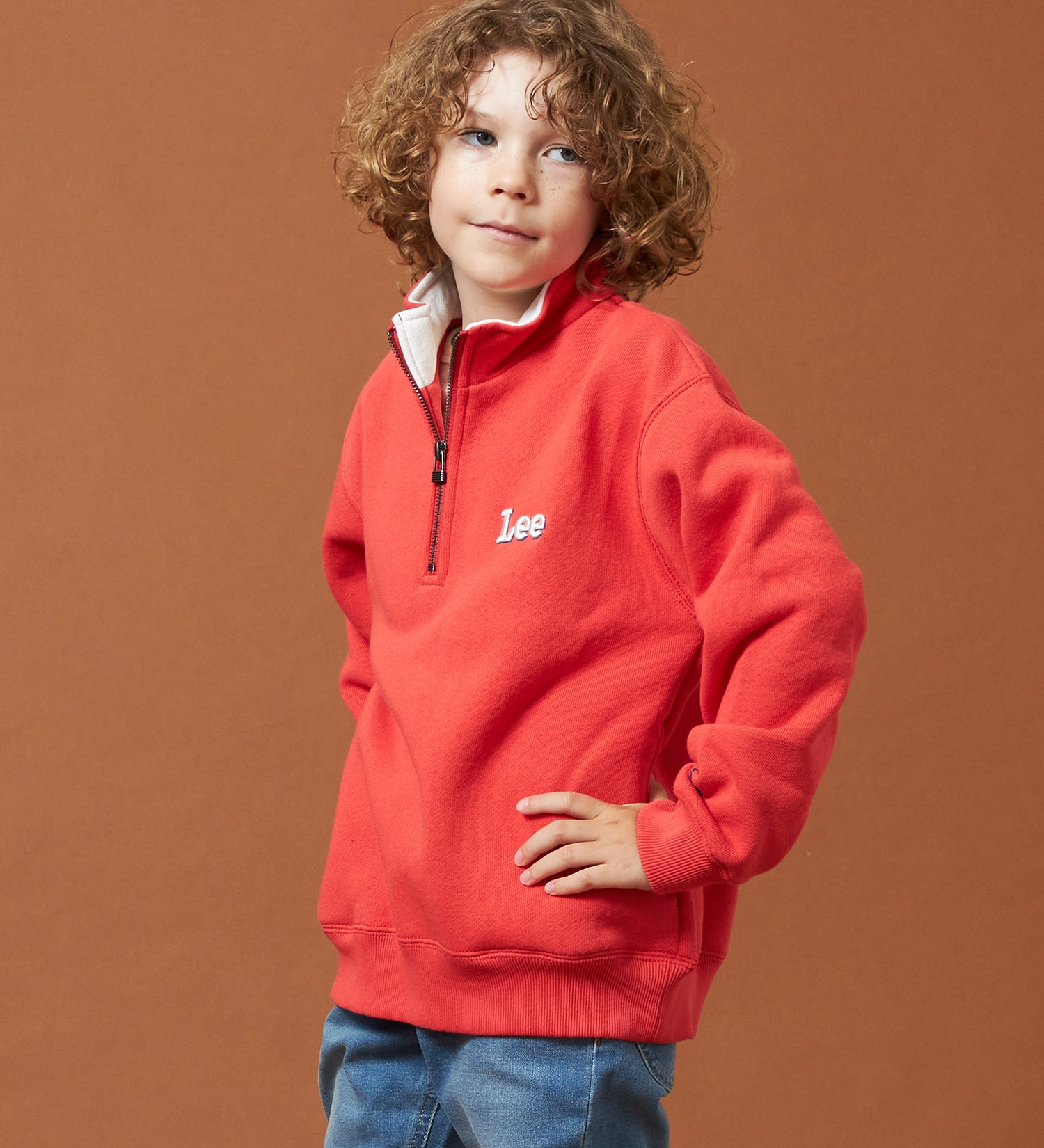 Lee(リー)の【110-150cm】キッズ ハーフジップスウェット 裏起毛|トップス/スウェット/キッズ|レッド