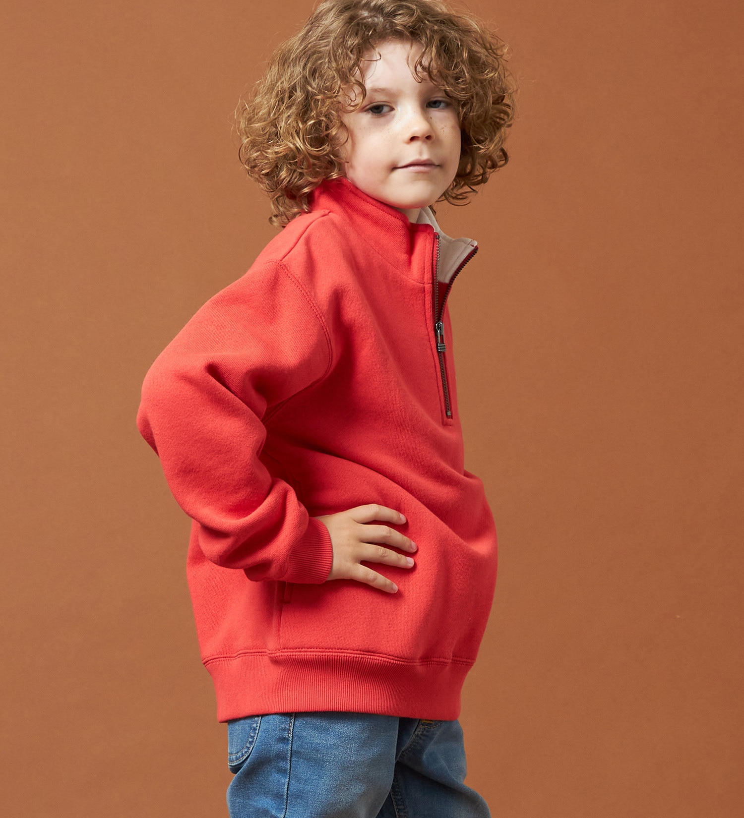 Lee(リー)の【110-150cm】キッズ ハーフジップスウェット 裏起毛|トップス/スウェット/キッズ|レッド