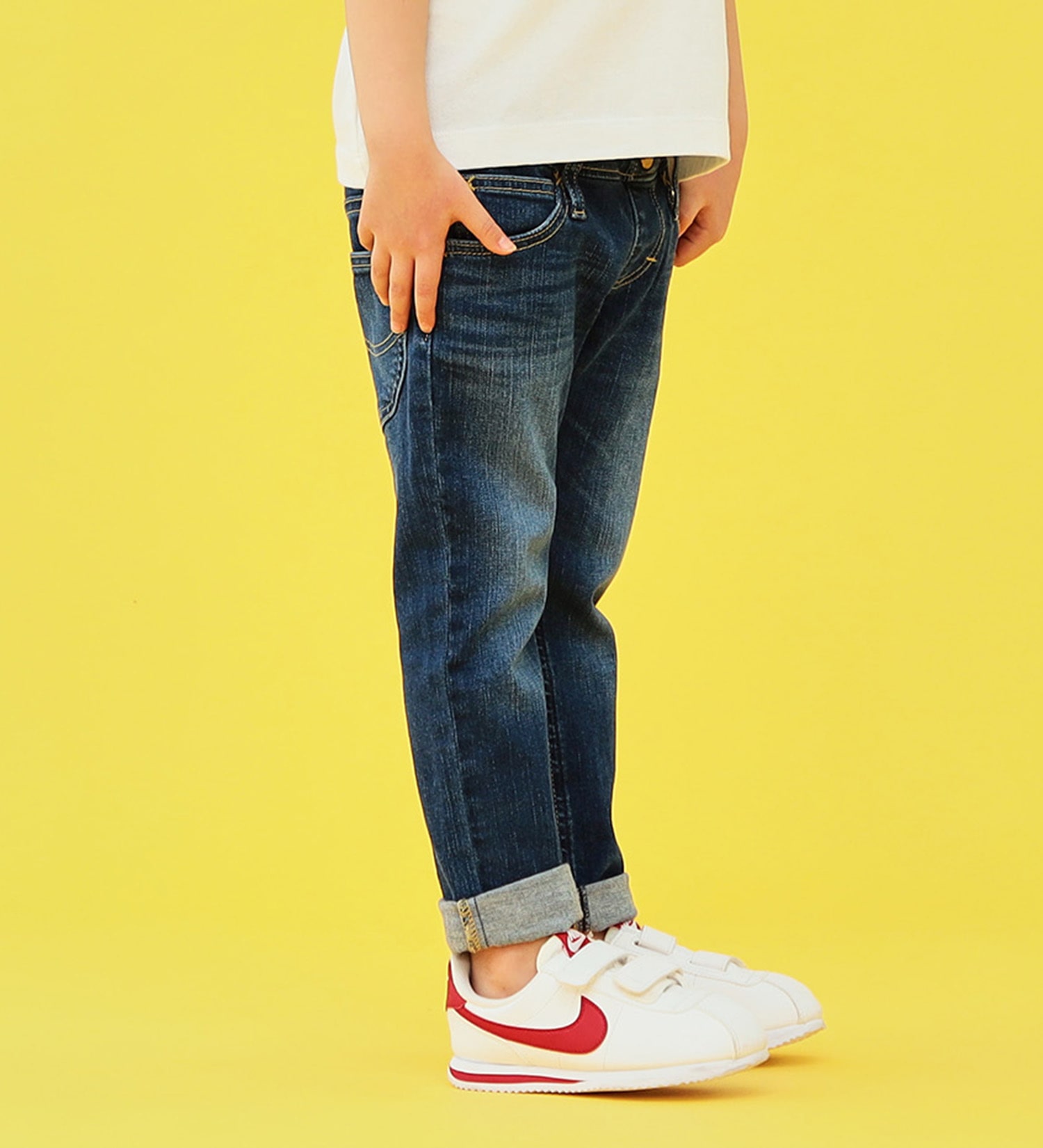 Lee(リー)の【BLACKFRIDAY】【110/120cm】キッズ ベーシック リブ ストレッチ テーパードパンツ|パンツ/デニムパンツ/キッズ|濃色ブルー