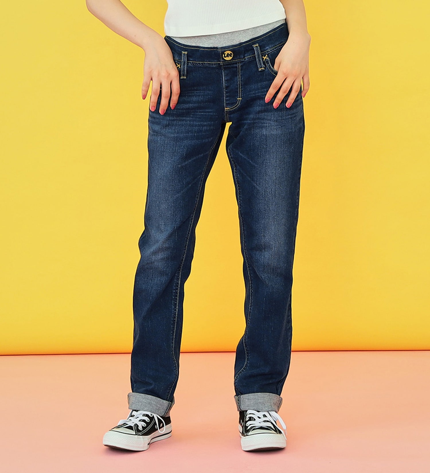 Lee(リー)の【カート割対象】【FINAL SALE】【130-160cm】キッズ ベーシック リブ ストレッチ テーパードパンツ|パンツ/デニムパンツ/キッズ|濃色ブルー