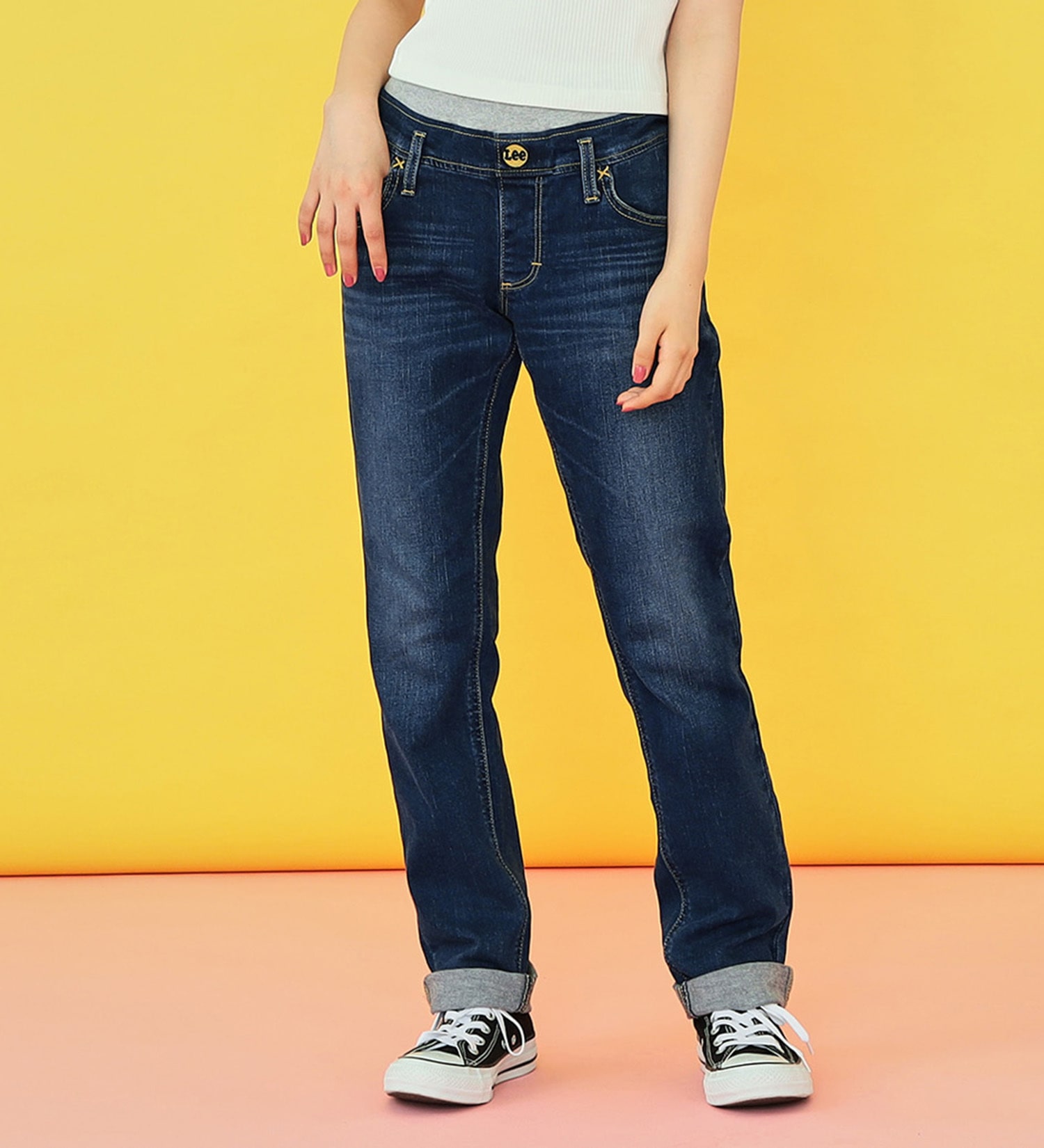 Lee(リー)の【カート割対象】【FINAL SALE】【130-160cm】キッズ ベーシック リブ ストレッチ テーパードパンツ|パンツ/デニムパンツ/キッズ|濃色ブルー