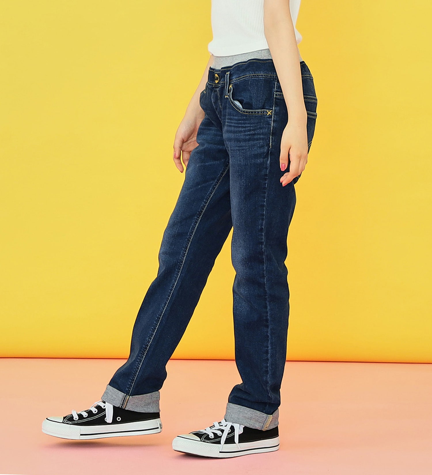 Lee(リー)の【カート割対象】【FINAL SALE】【130-160cm】キッズ ベーシック リブ ストレッチ テーパードパンツ|パンツ/デニムパンツ/キッズ|濃色ブルー