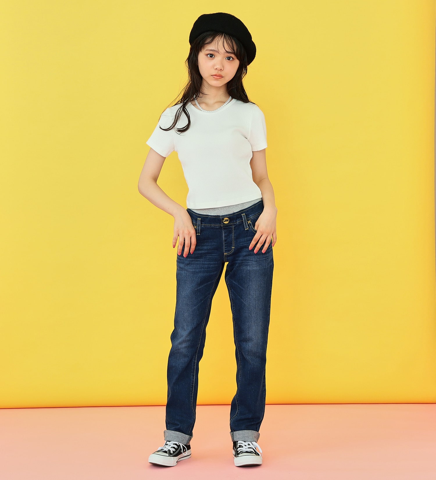 Lee(リー)の【カート割対象】【FINAL SALE】【130-160cm】キッズ ベーシック リブ ストレッチ テーパードパンツ|パンツ/デニムパンツ/キッズ|濃色ブルー