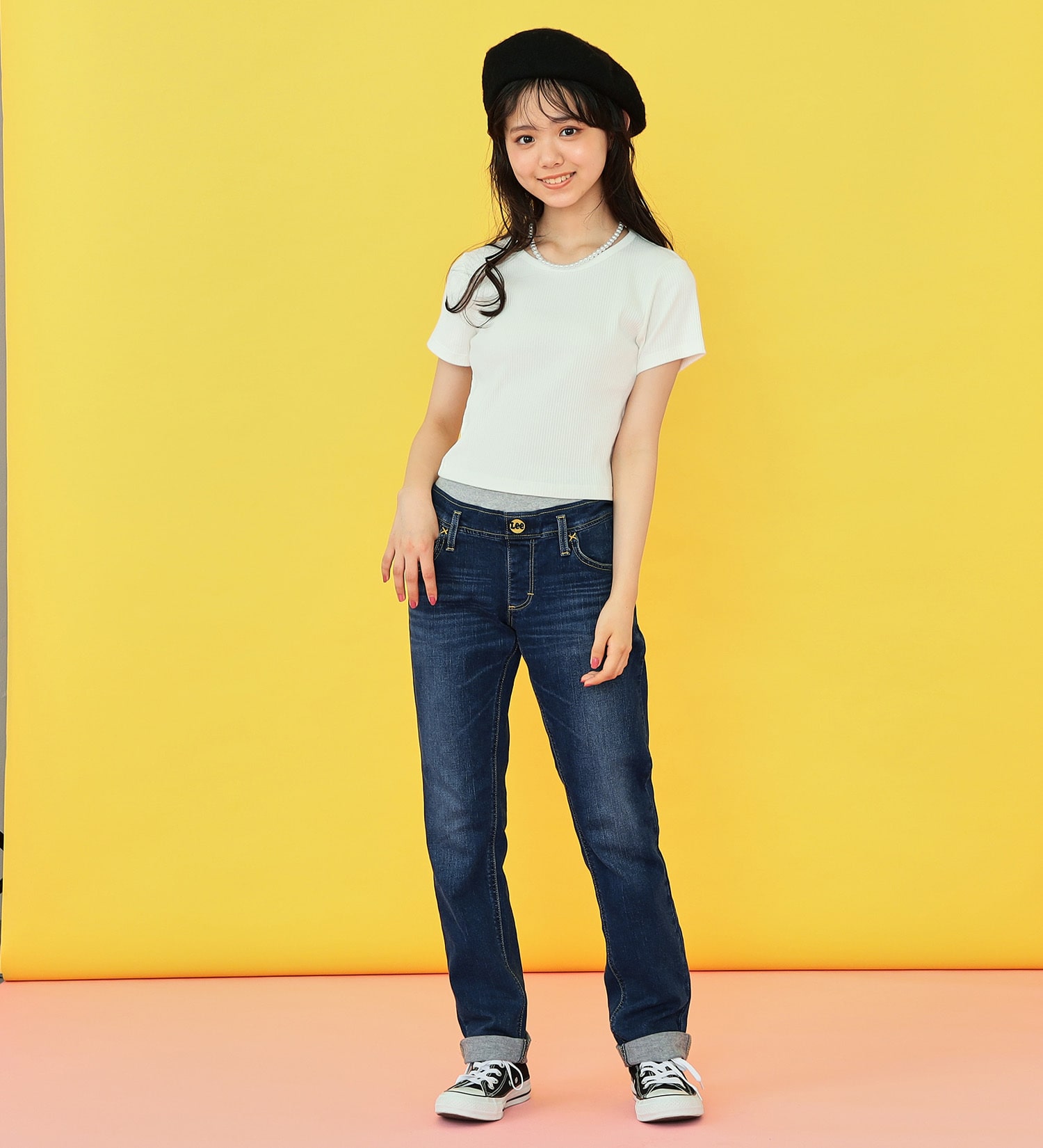 Lee(リー)の【カート割対象】【FINAL SALE】【130-160cm】キッズ ベーシック リブ ストレッチ テーパードパンツ|パンツ/デニムパンツ/キッズ|濃色ブルー