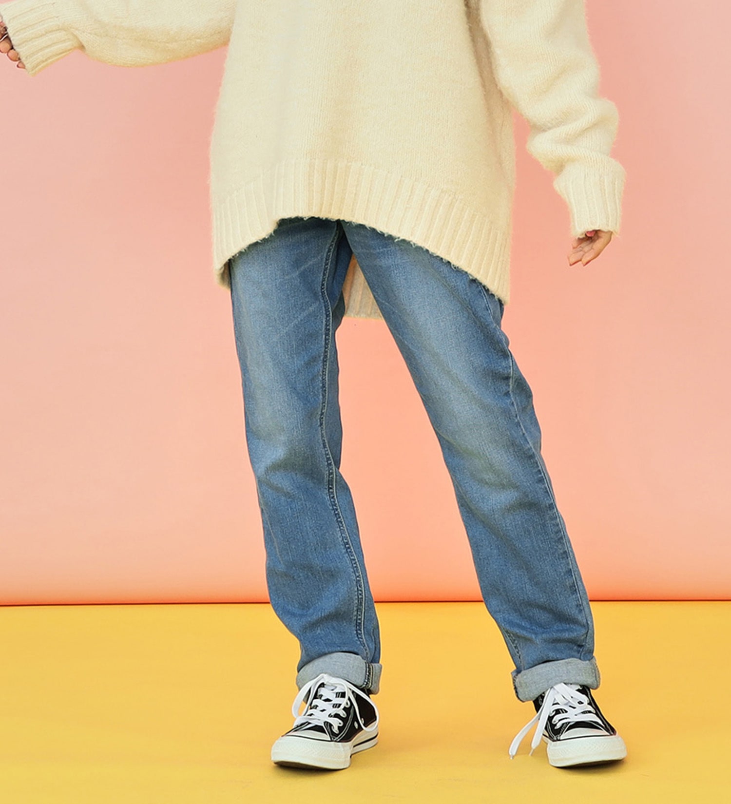 Lee(リー)の【SUMMER SALE】【130-160cm】キッズ ベーシック リブ ストレッチ テーパードパンツ|パンツ/デニムパンツ/キッズ|中色ブルー