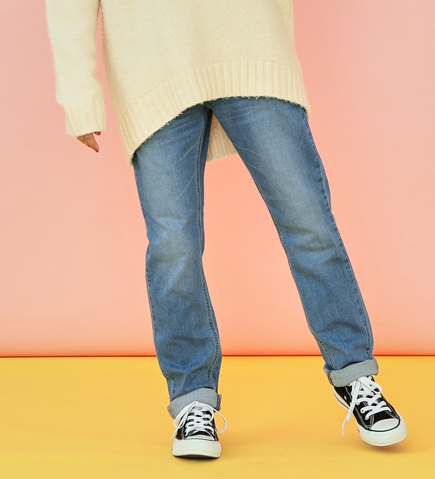 Lee(リー)の【SUMMER SALE】【130-160cm】キッズ ベーシック リブ ストレッチ テーパードパンツ|パンツ/デニムパンツ/キッズ|中色ブルー