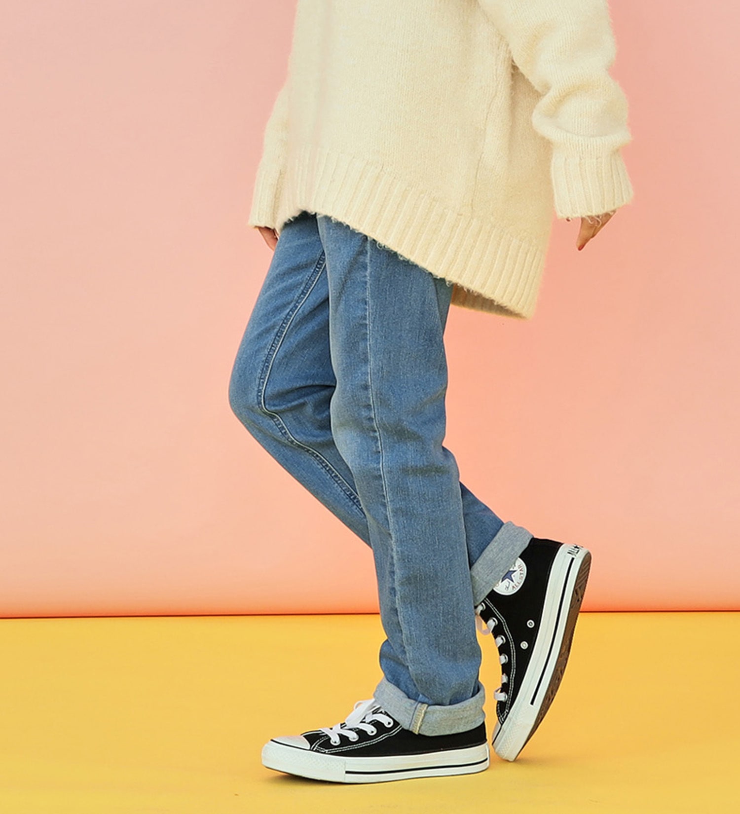 Lee(リー)の【SUMMER SALE】【130-160cm】キッズ ベーシック リブ ストレッチ テーパードパンツ|パンツ/デニムパンツ/キッズ|中色ブルー