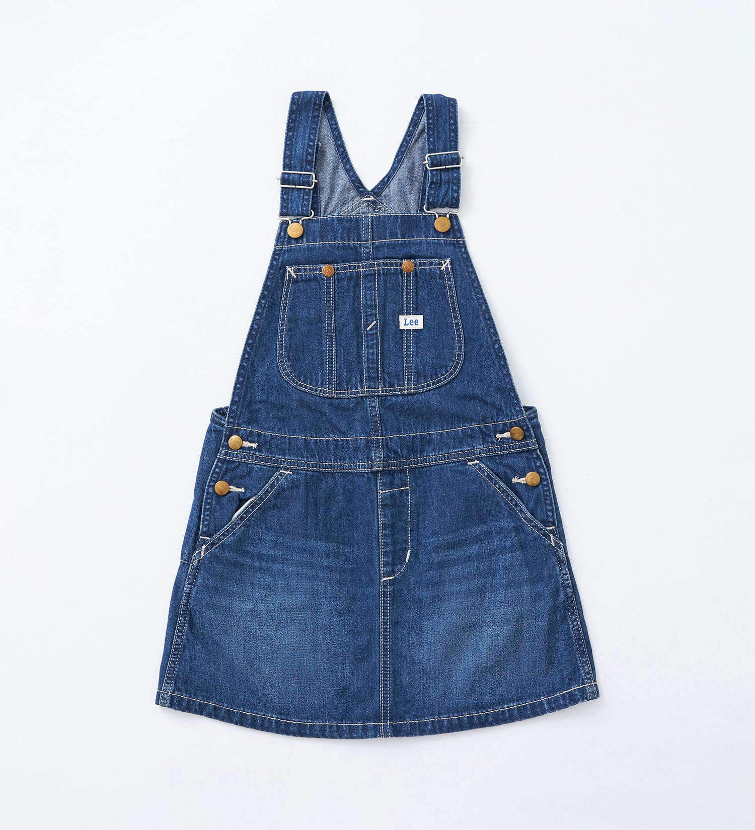Lee(リー)の【110-160cm】キッズ オーバーオールスカート 高品質綿100％|オールインワン/ジャンパースカート/キッズ|中色ブルー