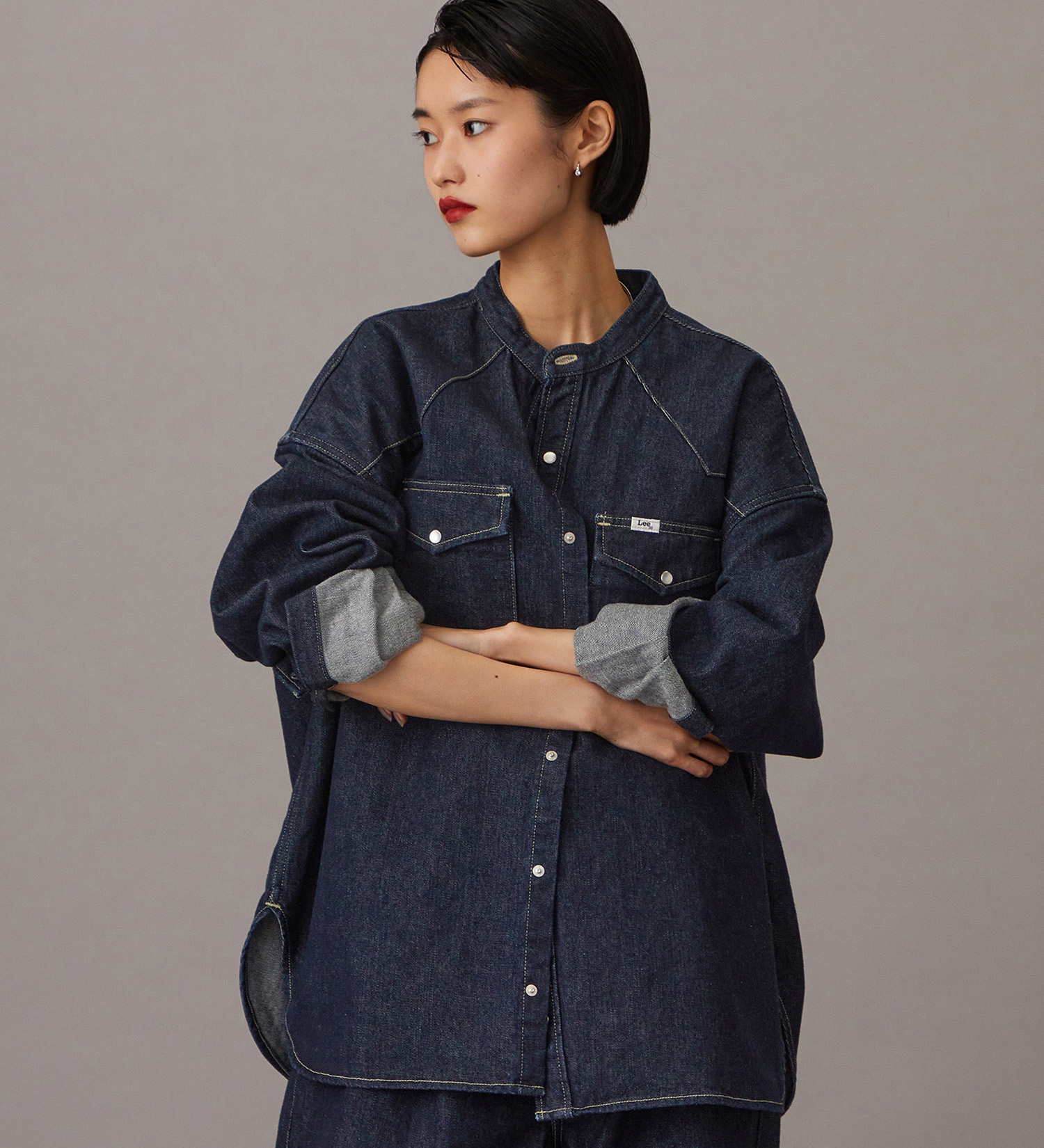 Lee(リー)の【予約】【101 101周年記念特別モデル】ANNIVERSARY 101 ICONIC BAND COLLAR SHIRTS JACKET セットアップ可|トップス/シャツ/ブラウス/レディース|インディゴブルー