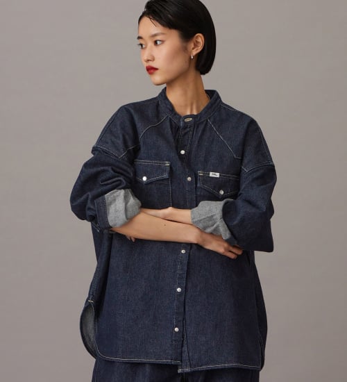 Lee(リー)の【予約】【101 101周年記念特別モデル】ANNIVERSARY 101 ICONIC BAND COLLAR SHIRTS JACKET セットアップ可|トップス/シャツ/ブラウス/レディース|インディゴブルー