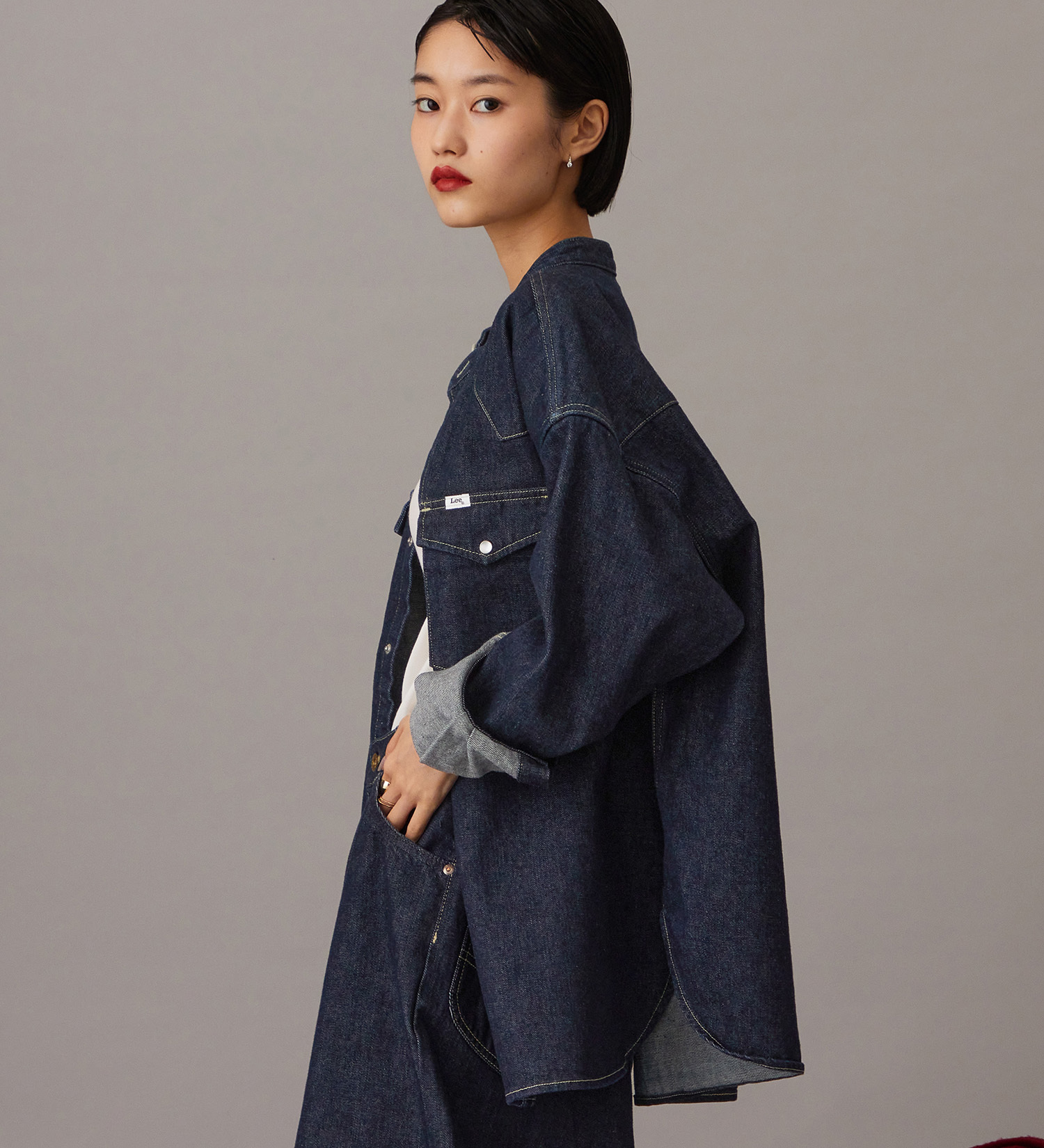 Lee(リー)の【予約】【101 101周年記念特別モデル】ANNIVERSARY 101 ICONIC BAND COLLAR SHIRTS JACKET セットアップ可|トップス/シャツ/ブラウス/レディース|インディゴブルー