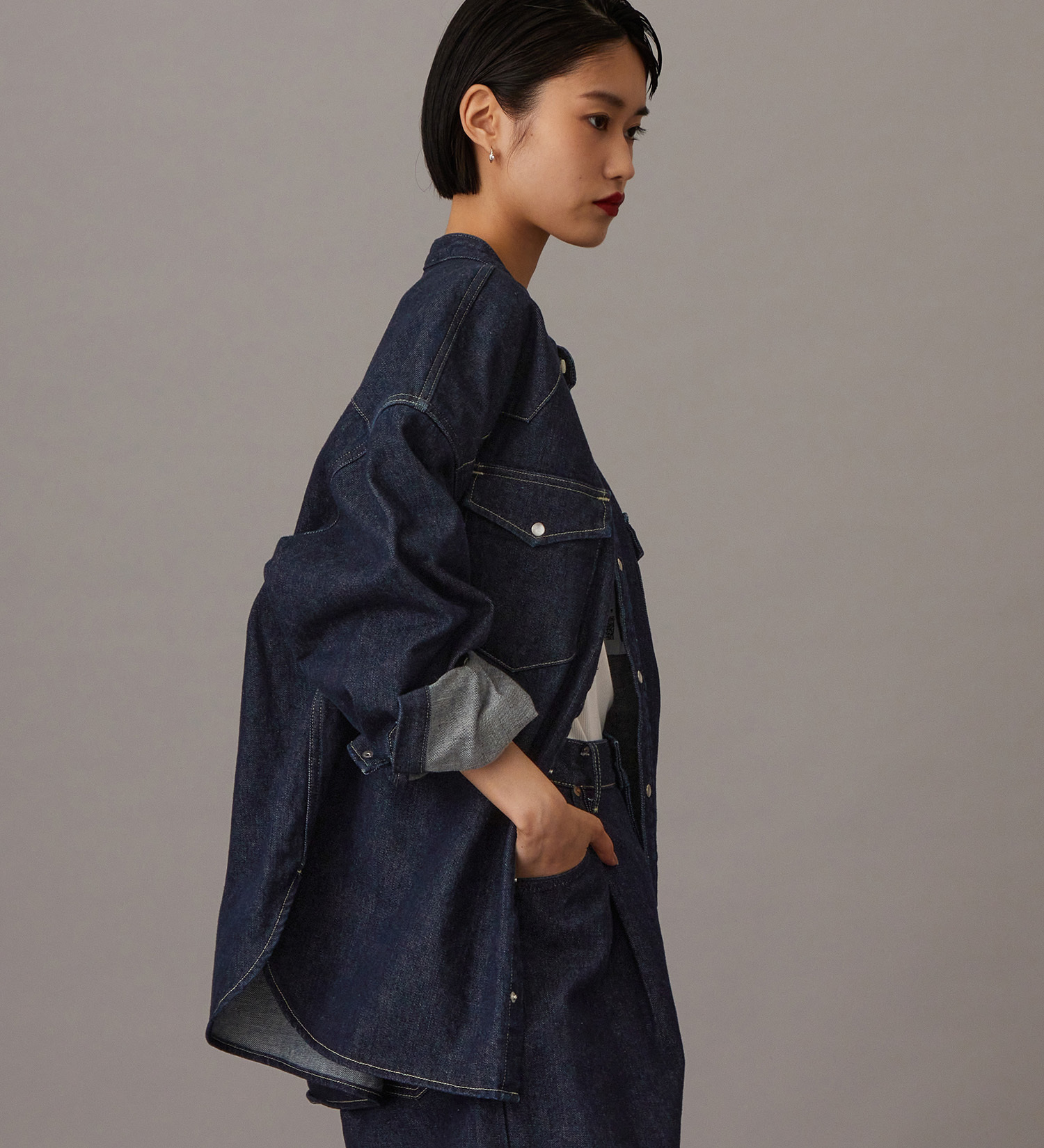 Lee(リー)の【予約】【101 101周年記念特別モデル】ANNIVERSARY 101 ICONIC BAND COLLAR SHIRTS JACKET セットアップ可|トップス/シャツ/ブラウス/レディース|インディゴブルー